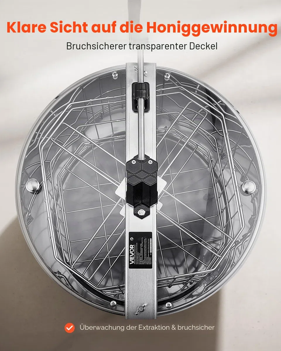 VEVOR Honigschleuder, 4/8 Rahmen, manuelle Tangentialschleuder mit transparentem Deckel, Honigextractor aus Edelstahl mit höhenverstellbarem Ständer, Wabenextraktionsgerät für Bienenzucht