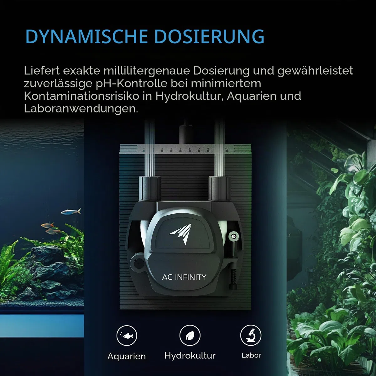 AC Infinity Peristaltische Dosierpumpe, 10-stufige Steuerung mit einstellbarer Durchflussrate von 21–210 ml/min, Rollerpumpe für Hydroponik, Aquarien, wissenschaftliche Labore