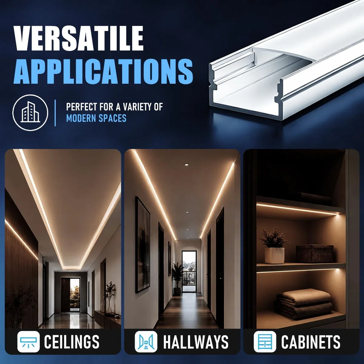 6 x LED Profile for Strips 2 m (12 m), LED Aluminium Rail for Drywall, Suitable for Strips up to 12 mm Width, Dimensions: 17.4 x 7 mm, Installation for Tiles, Plasterboard, Wood Panels