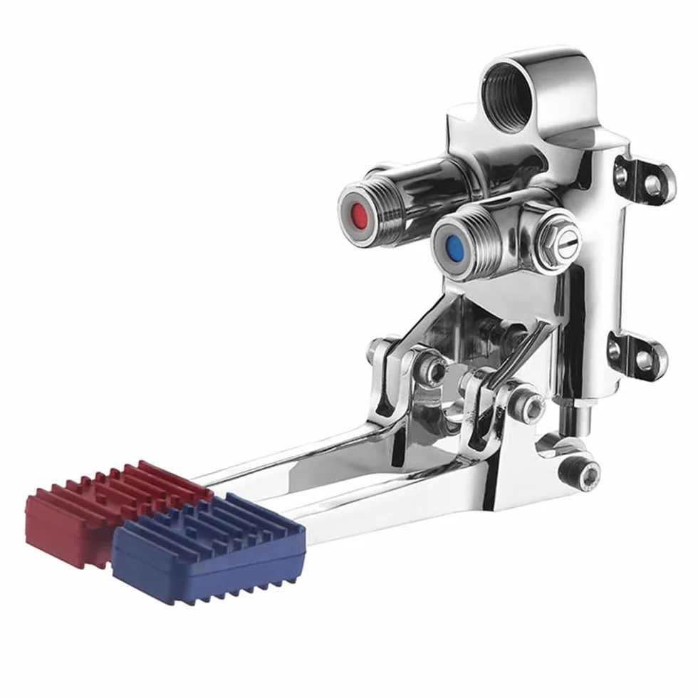 HEYOUTH Tretmischer G1/2",Fußpedal Wasserventil für Fußpedalhahn,Berührungsloser Wasserhahn,Bodenmontage Messingpedalventil,Warm und Kaltwasser,für Industriewaschbecken, Hotellerie, Pedalwaschbecken