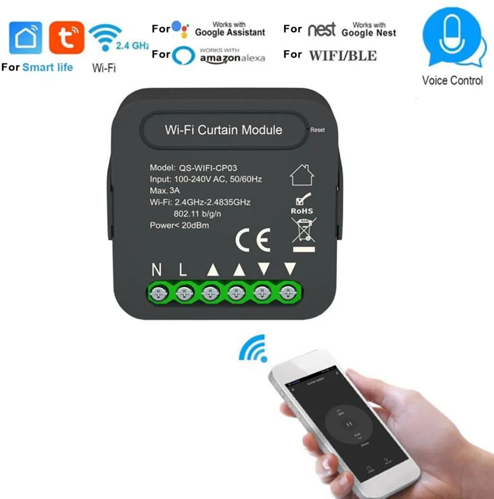 DAZZLEEX WiFi Smart Curtain Swtich, Smart Curtain Switch Modul - APP Fernbedienung - Sprachsteuerung - Timing-Funktion - Familienfreigabe - 100-240V AC