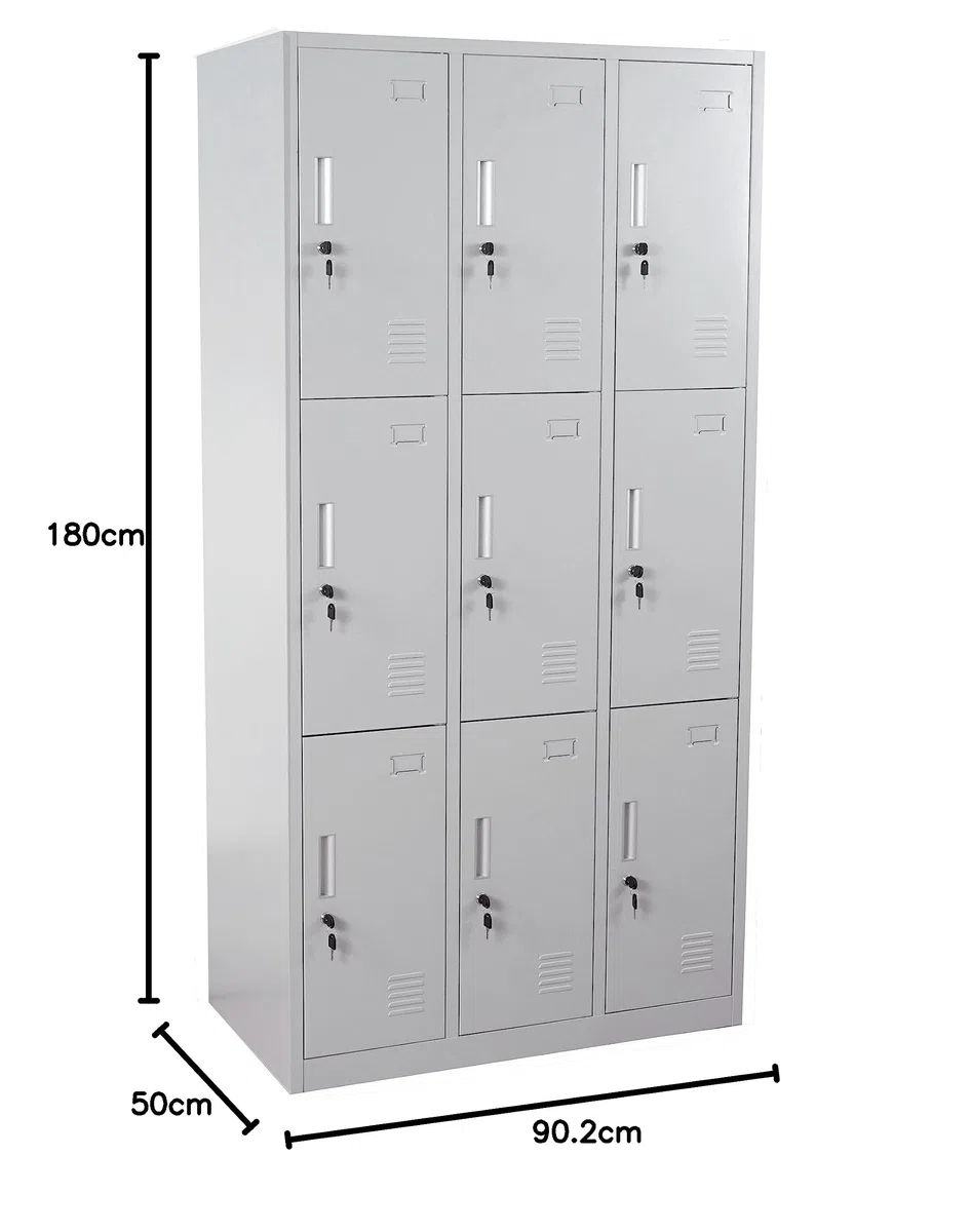 Schließfach Boston T829, Schließfachschrank Wertfachschrank Spind, Metall 9 Fächer - grau