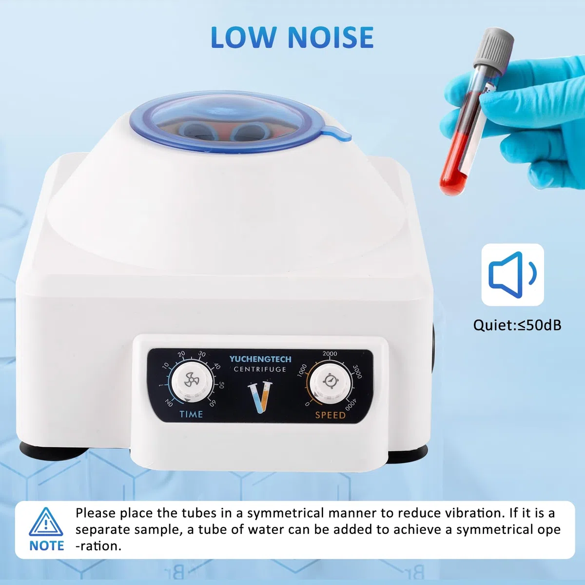 YUCHENGTECH Zentrifuge 6X10ml Labor Zentrifuge Elektrische Tischzentrifuge 4000 U/min 0-60 Min Timing 1685XG für 5/7/10ml Zentrifugenröhrchen,23x26x17cm 1.7kg,Einstellknopf, Geräuscharm