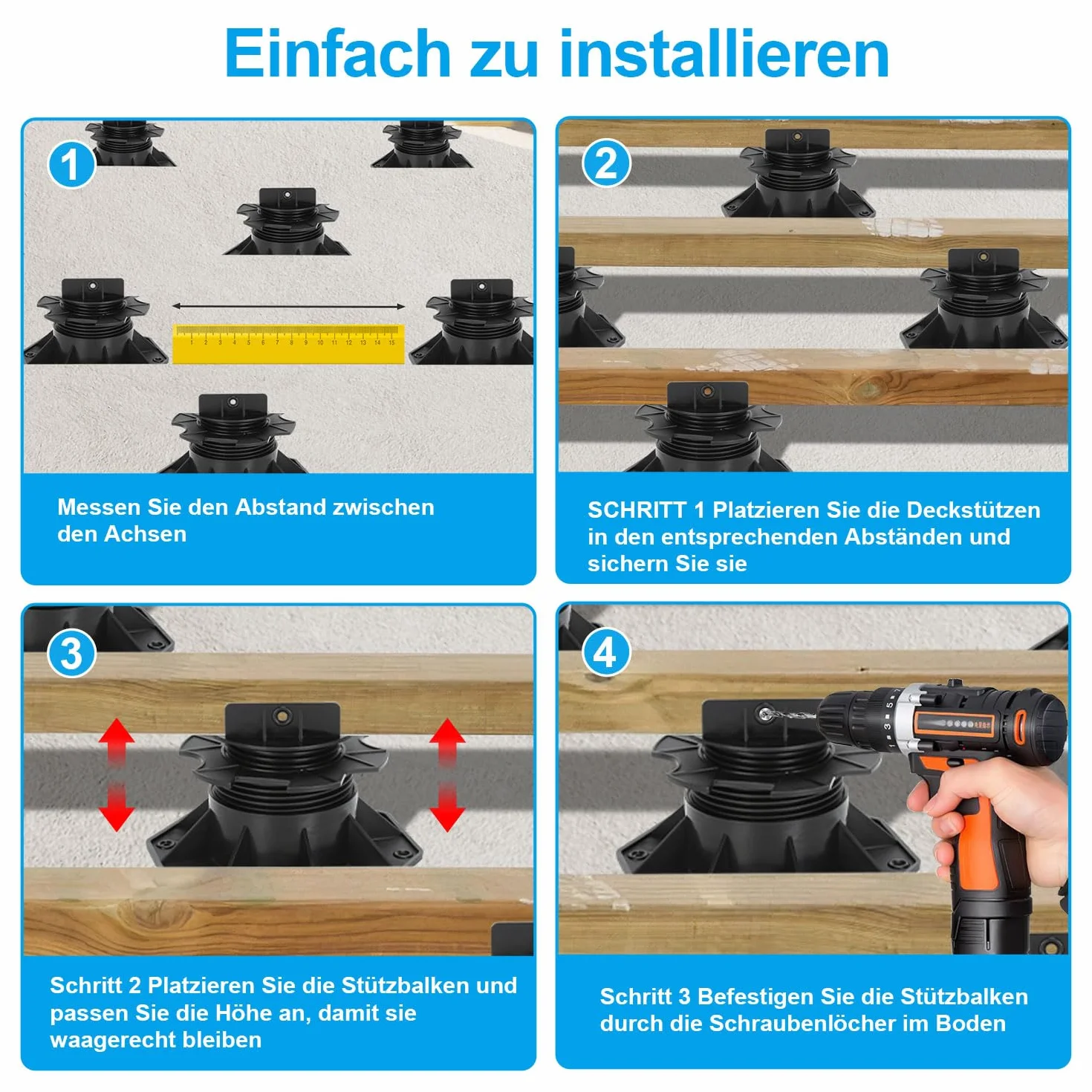 50 x Stelzlager Höhenausgleich 18-140 mm Höhe wählbar Stellfüße justierbarer Plattenlager Terrassenlager für Terrassendielen-Unterkonstruktion Holz WPC, Größe:18-30 mm