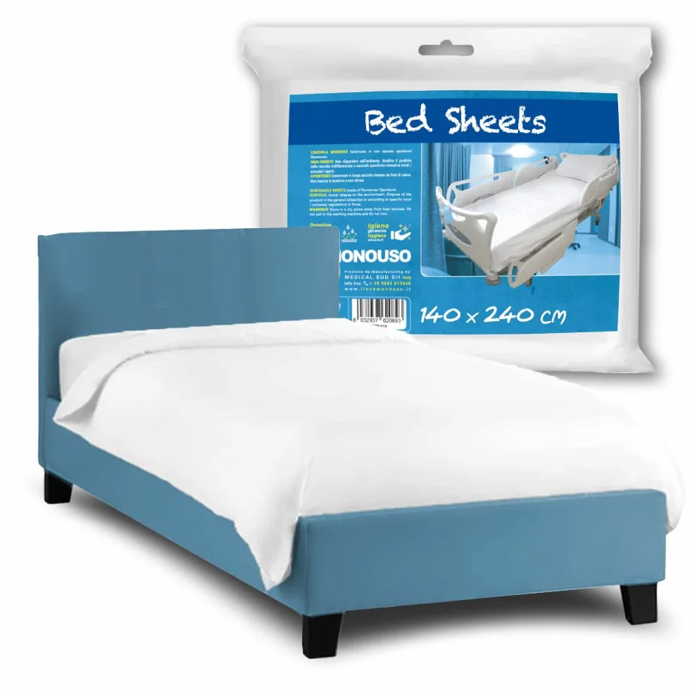 100 Einweg Bettlaken aus Vliesstoff für Einzelbett 140 x 240 cm Made in Italy, bettlaken für wanderhütten, einweg bettdecke, einwegdecke, hüttenschlafsack, vlieslaken, lack laken mit rand
