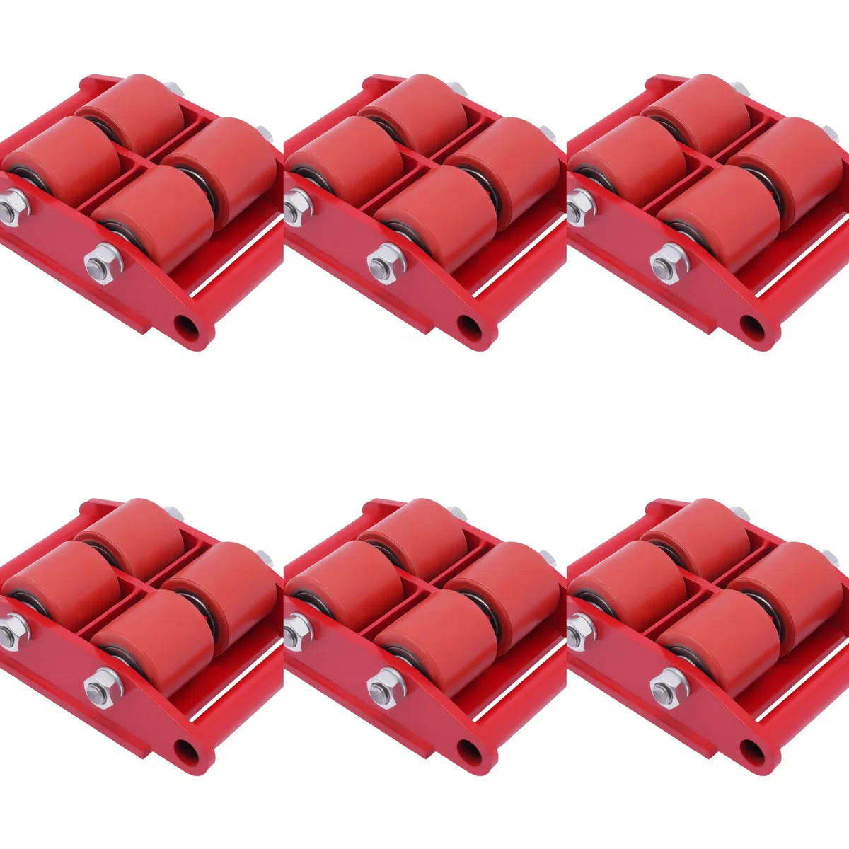 6 * Panzerrollen Roller Transportfahrwerk, Maschinentransport Industrieroller mit 4 PU-Richtungsräder Roller Drehplatte Möbeltransporthilfe Transportroller (6T Rot)
