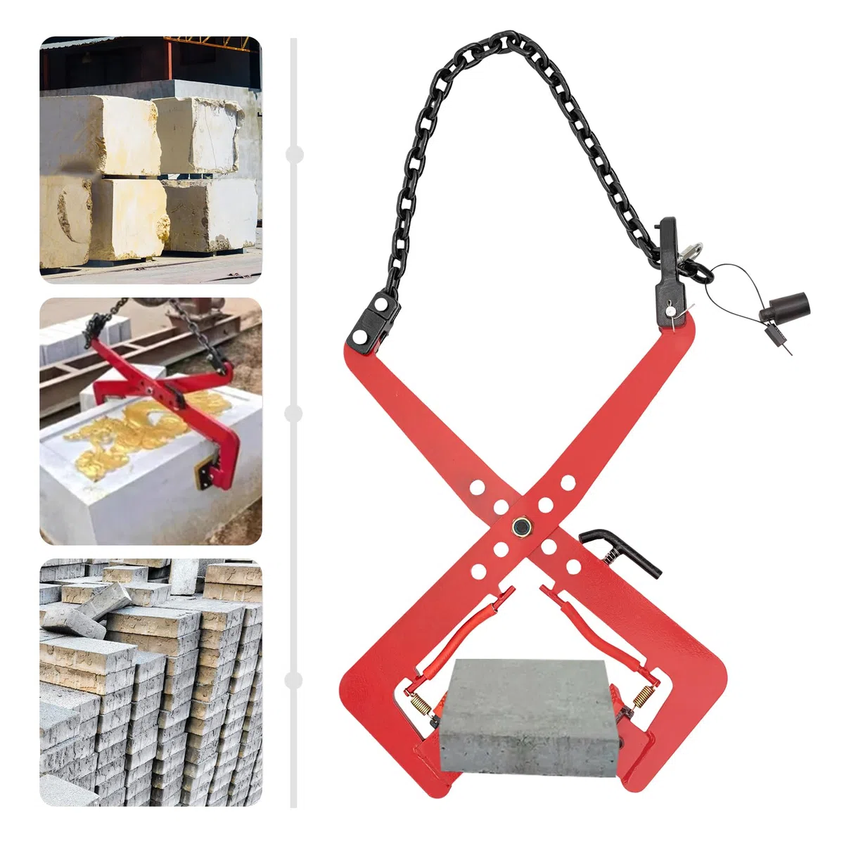 Bordsteinzange Steingreifer bis 325 kg 12-36cm Versetzzange Ziegelzange Randsteinheber Bordsteinversetzzange mit Ketten zum Heben und Transportieren von Holz, Schnittholz und Stein