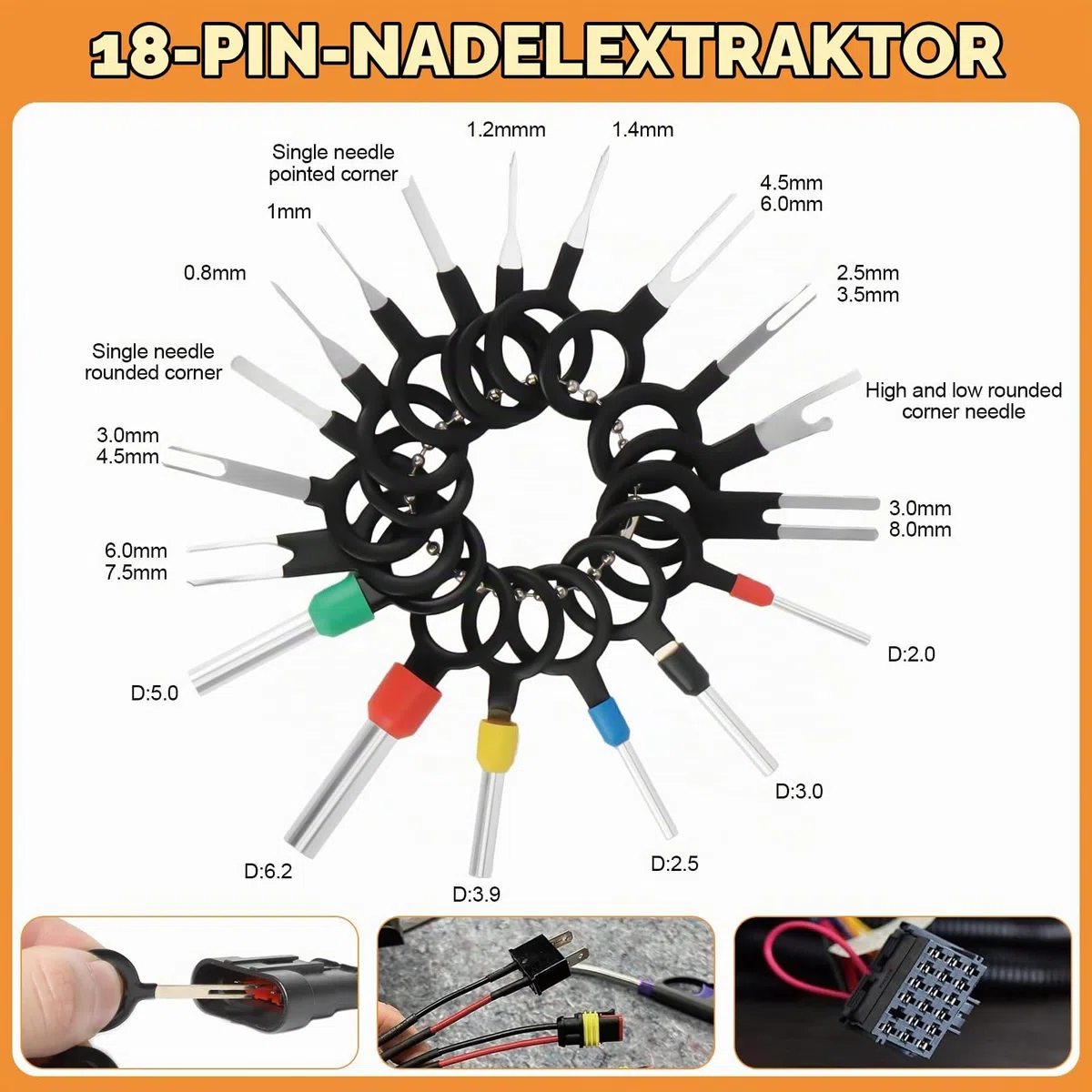 1379-teiliges Kfz Stecker Pins Kit mit SN-58B Crimpzange, Stecker Pins Kfz 1,0–3,5 mm, Crimpzangen 0,25–1,5 mm² AWG 23–16, Dichtstopfen und 18 Auspinwerkzeug für Auto, Motorrad und Boot
