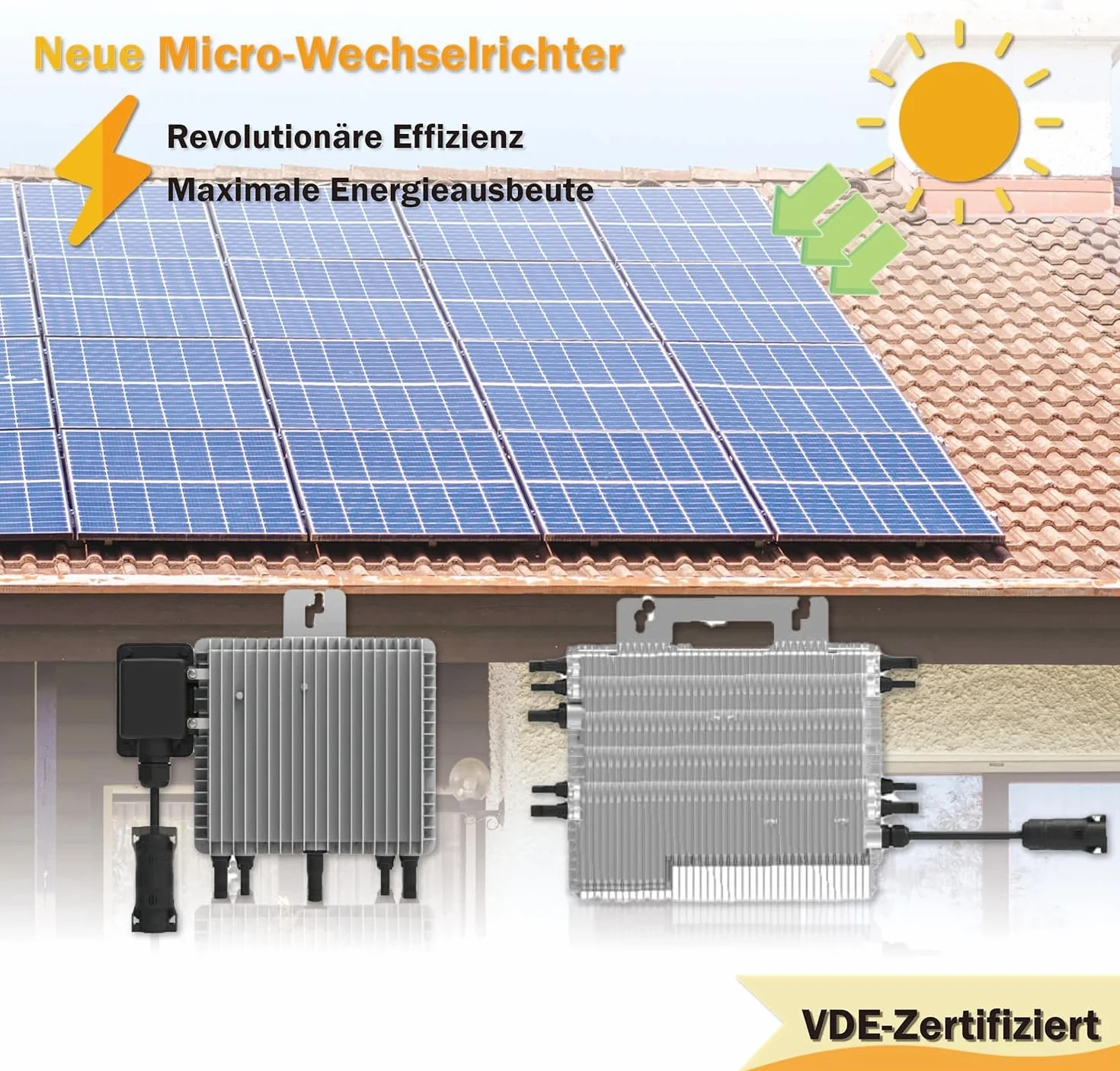 Deye SUN-M200G4-EU-Q0 2000W Mikro Wechselrichter 4 MPPT Wifi IP67 VDE-Konform neue Generation mit Ralais Solar PV mit 5 Meter Schukokabel für Balkonkraftwerke