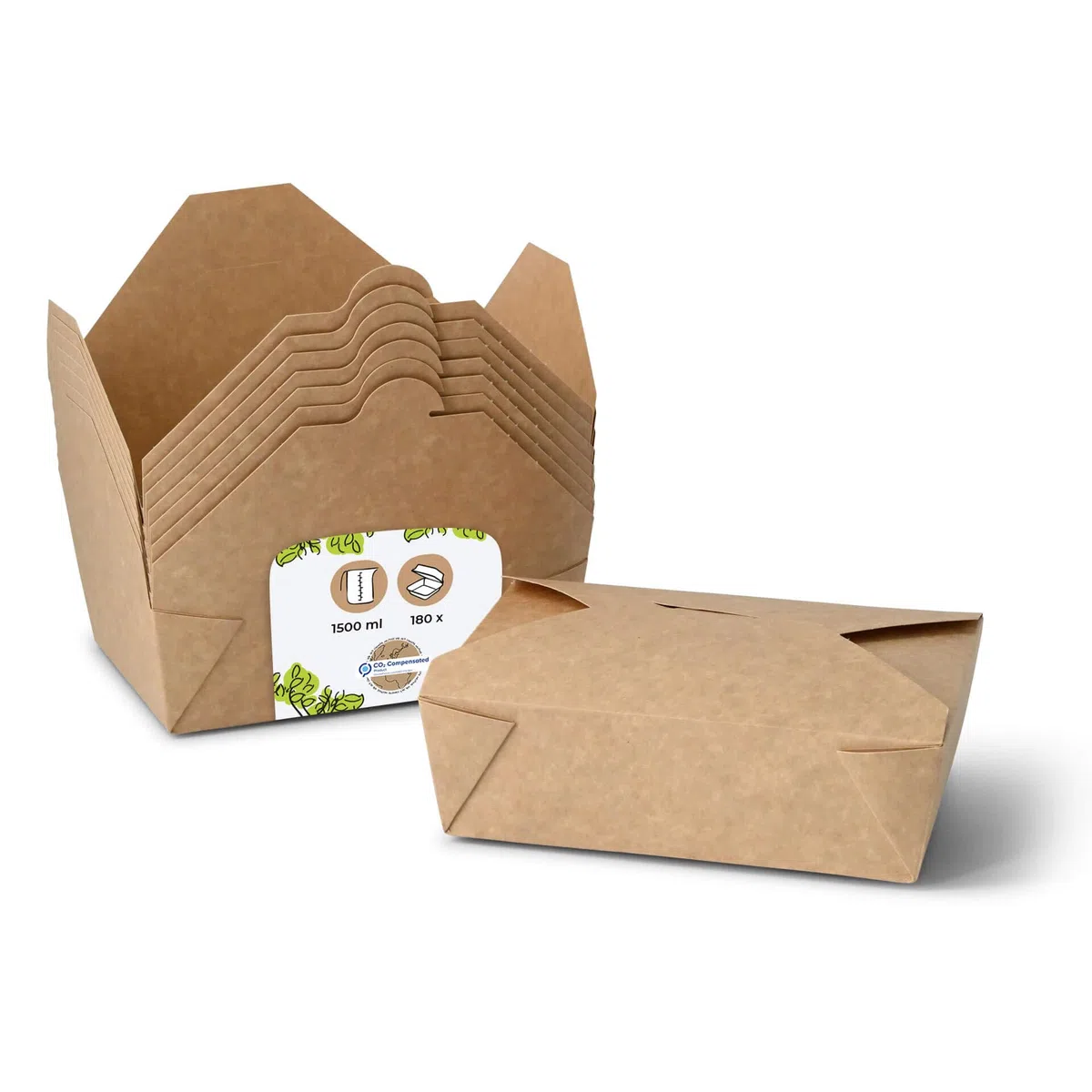 BIOZOYG Speise Box Take Away I Bio Speisebox mit Faltdeckel 1500 ml I Pappschachtel rechteckig I braune Kraftkarton Schachtel kompostierbar I Einweg To Go Boxen 180 Stück
