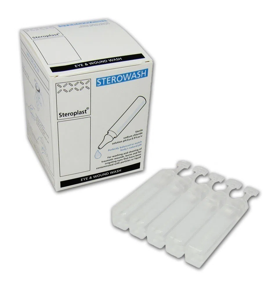 Sterile Augen- und Wundreinigungslösung für den Notfall, – 25 x 20 ml Phiolen, Einwegbehälter, ideal für Erste-Hilfe-Sets