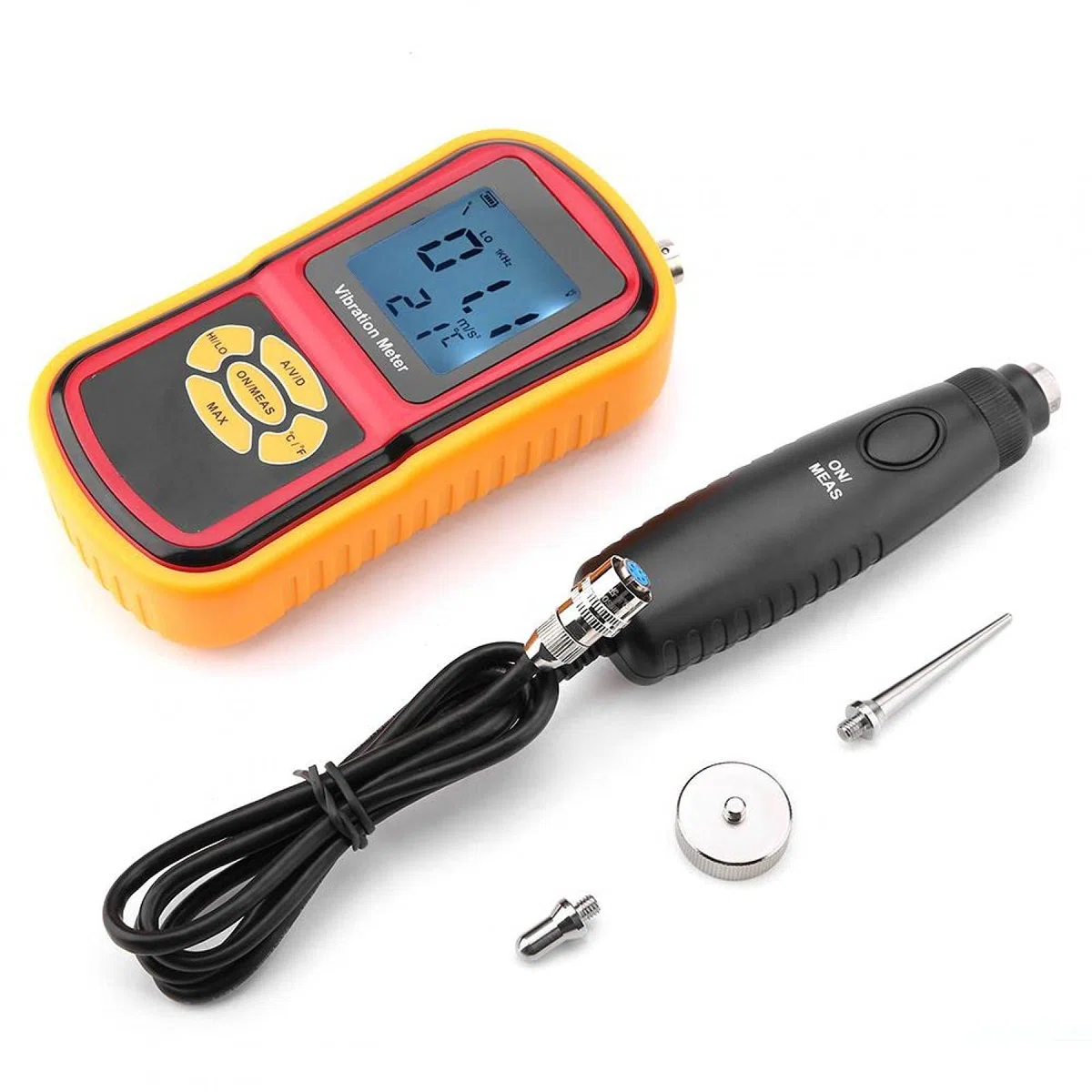 Vibrationsmesser, LCD-Display Digitaler GM63B Vibrationsmesser mit drei Sonden 0-40℃ für mechanische Uhren, Motoren, Lüfter und Lager