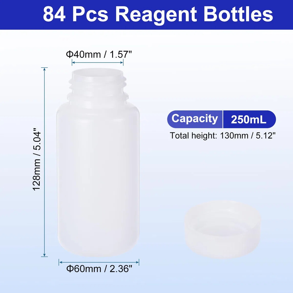 PATIKIL 84 Stück 250ml Reagenzflaschen, HDPE Weitmund Rundflaschen Mit Schraubverschluss Für Labor Wasser Reagenzien Flüssigkeiten Feste Proben Lagerung Dicht, Transparent Weiß