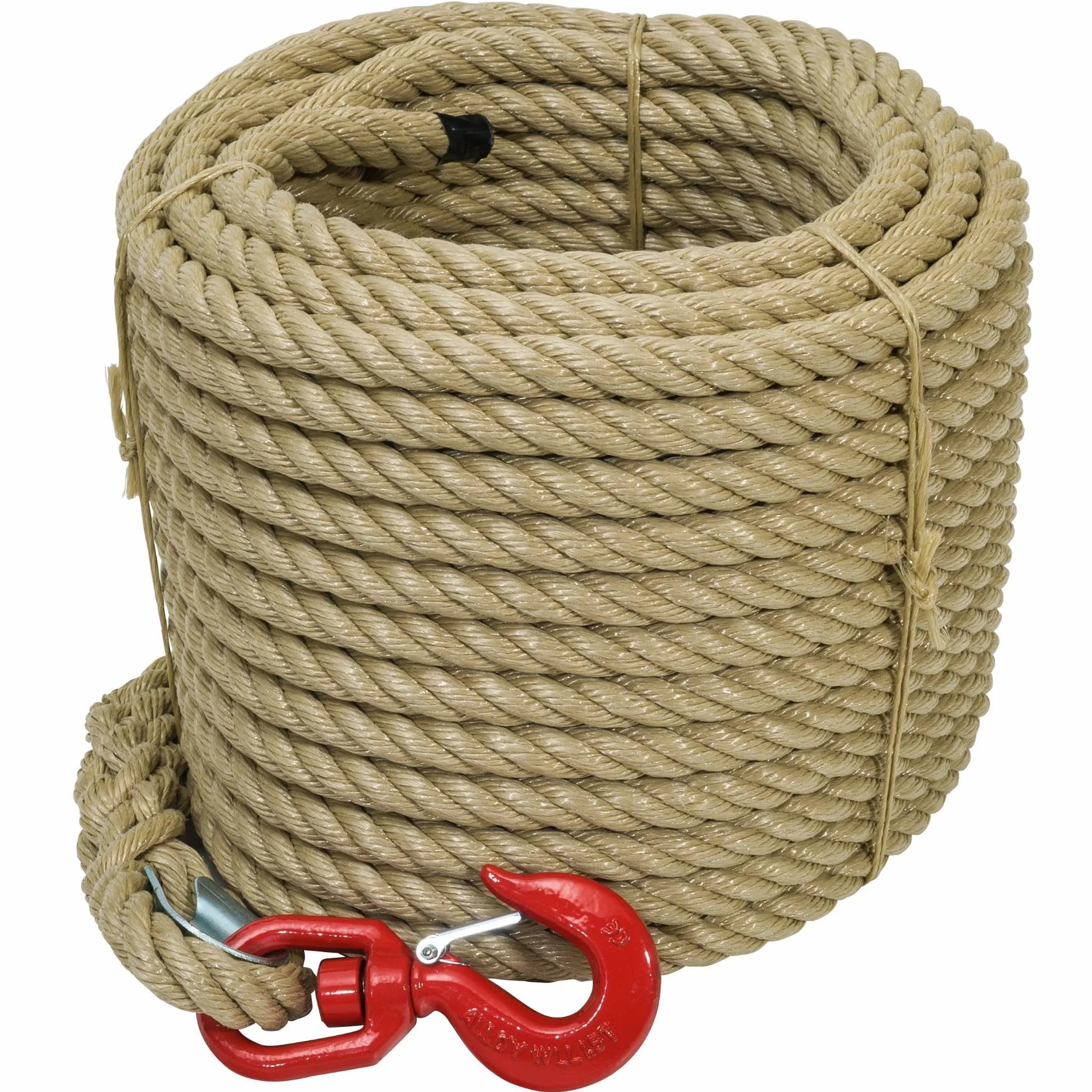 WerkaPro 10592 - Seilrolle mit Haken 30 m - D 20 mm - Das Seil ist in 4 Fäden aus Polypropylen geflochten