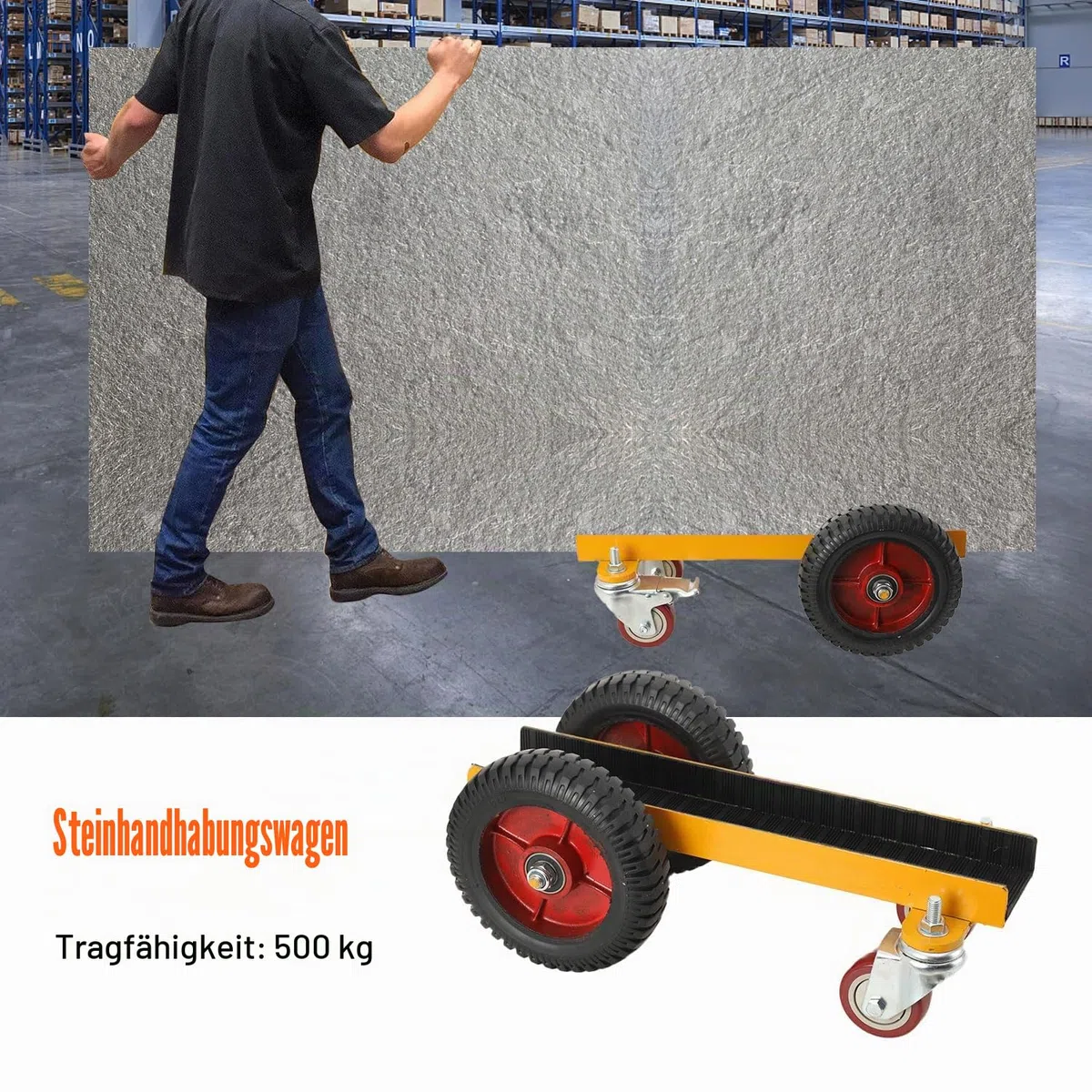 LALABU Plattenwagen, Plattentransporter mit 4 Rädern, 500 kg Tragfähigkeit, Transportwagen, Plattenkarre für Stahlplatten/Matratzen/Türen/Trockenbauplatten
