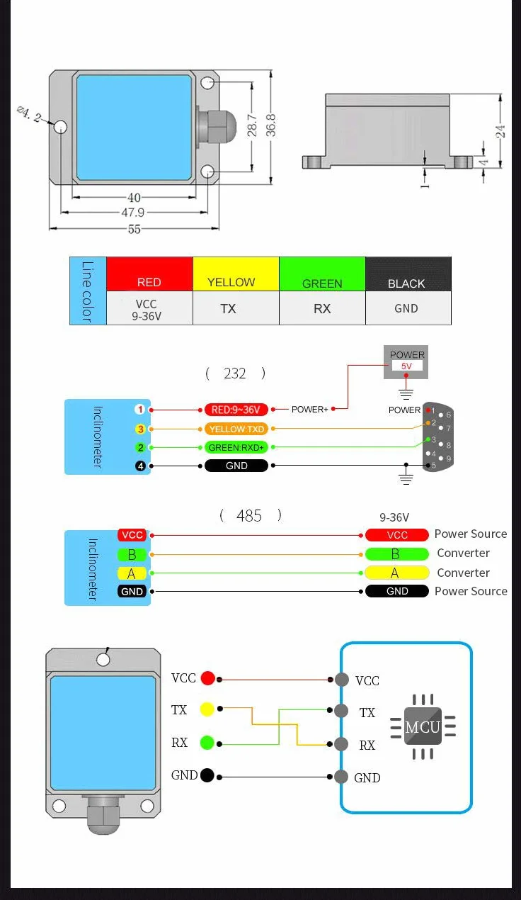 [Beschleunigungsmesser+Neigungsmesser in Militärqualität] HWT905-RS485 MPU9250 9-Achsen-Gyroskop+Winkel+ Digitalkompass mit Kalman-Filterung, Temperatur- und Magnetometerkompensation,IP67 wasserdicht