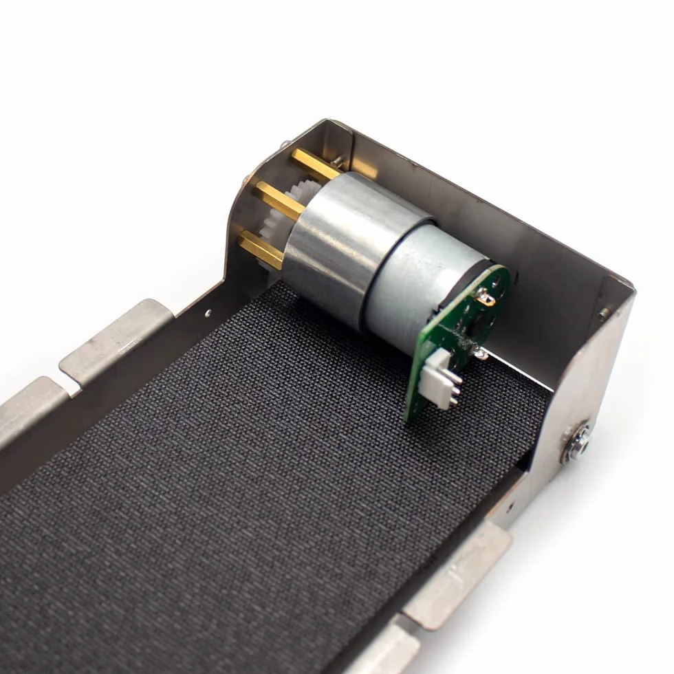 DC 24 V Edelstahl-Förderband, Mini-Frachtspur, automatischer Förderband, 460 mm x 85 mm, Traglast 3,5–5 kg 35U/min (Nur Maschine)