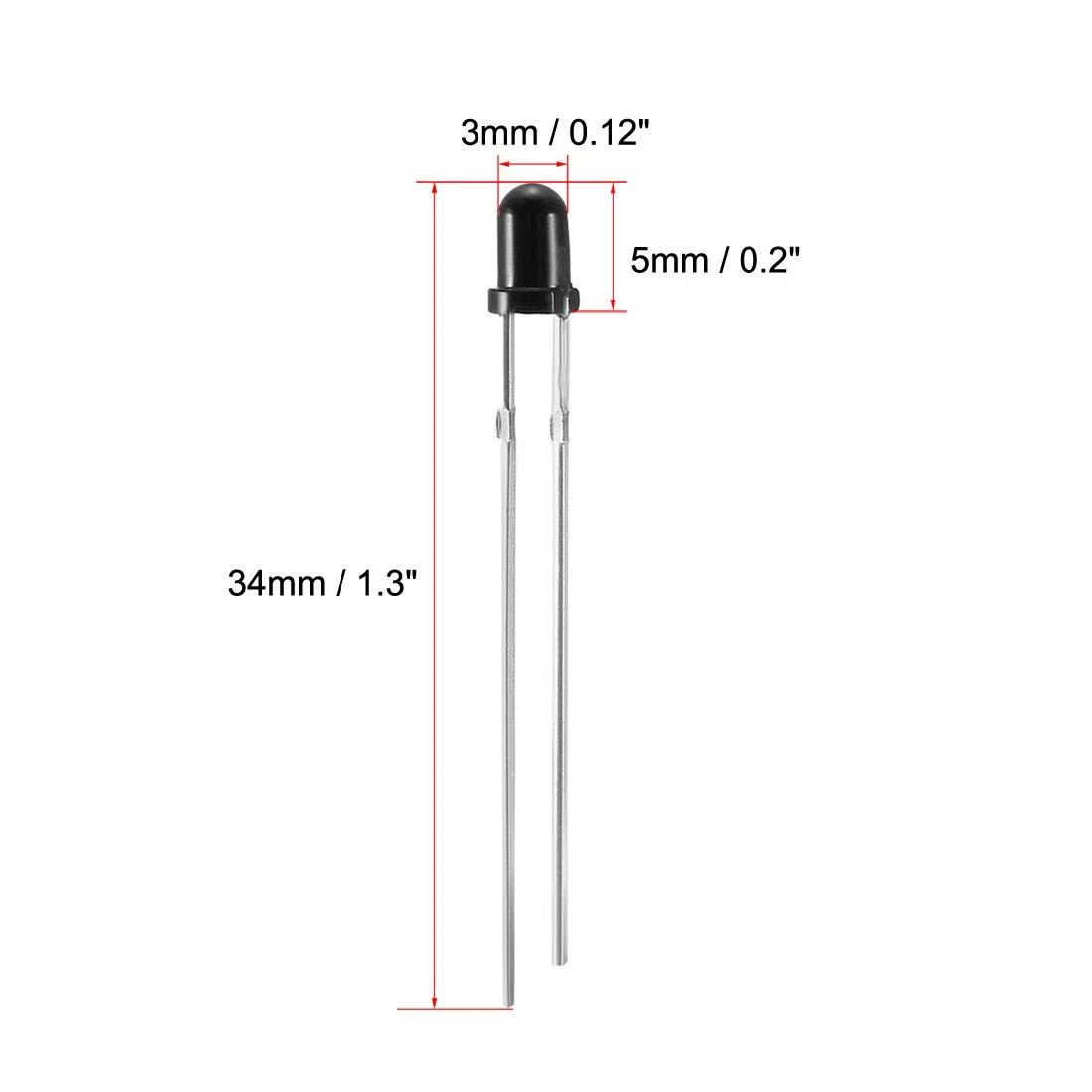 sourcing map Lichtempfindliche Dioden Fotodioden Lichtempfindliche Sensoren 3mm Kopf Empfänger Diode Schwarz Rundkopf 10 Stück