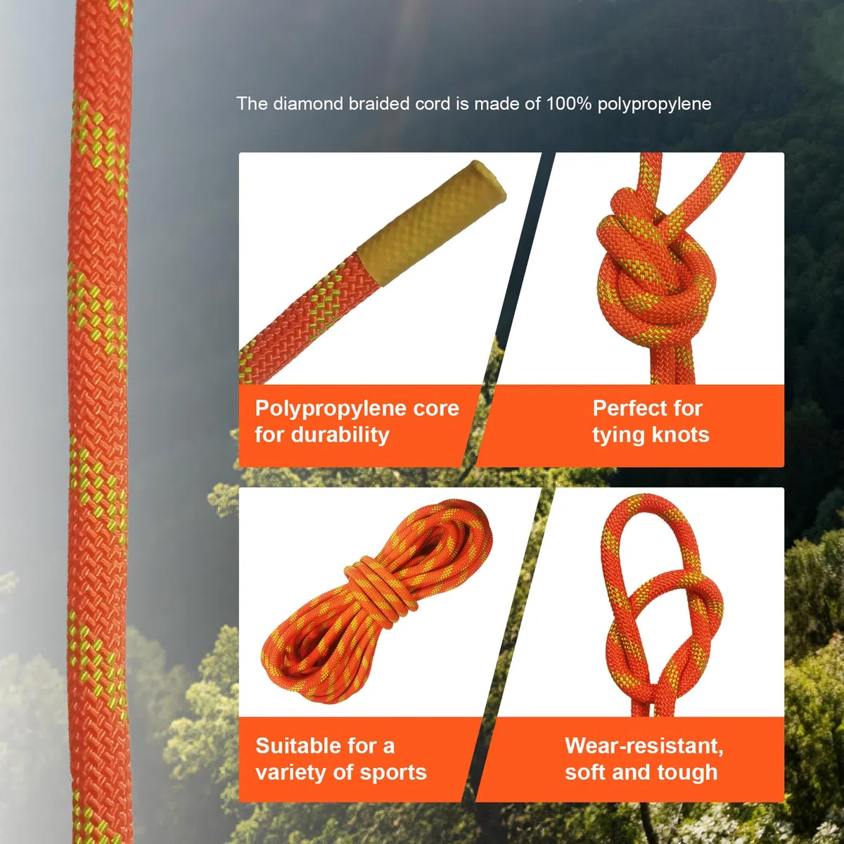 12mm statisches Seil 70m UIAA Zertifiziert Rettung Bergsteigen | Hochfestes Nylon, abriebfest & UV-beständig, für Expeditionen und alle Outdoor-Arbeiten, orange reflektierend
