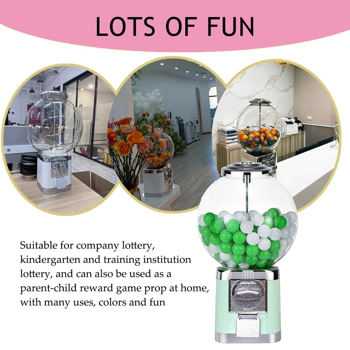 Kaugummiautomat Candy Gumball-Verkaufsautomat, Big Bubble Gumball-Automat, Theken-Ball-Bulk-Verkaufsautomat for 1,26-Zoll-Bälle, Klassische Gumball-Flipper-Kapselspielzeugbank(Macrongreen)