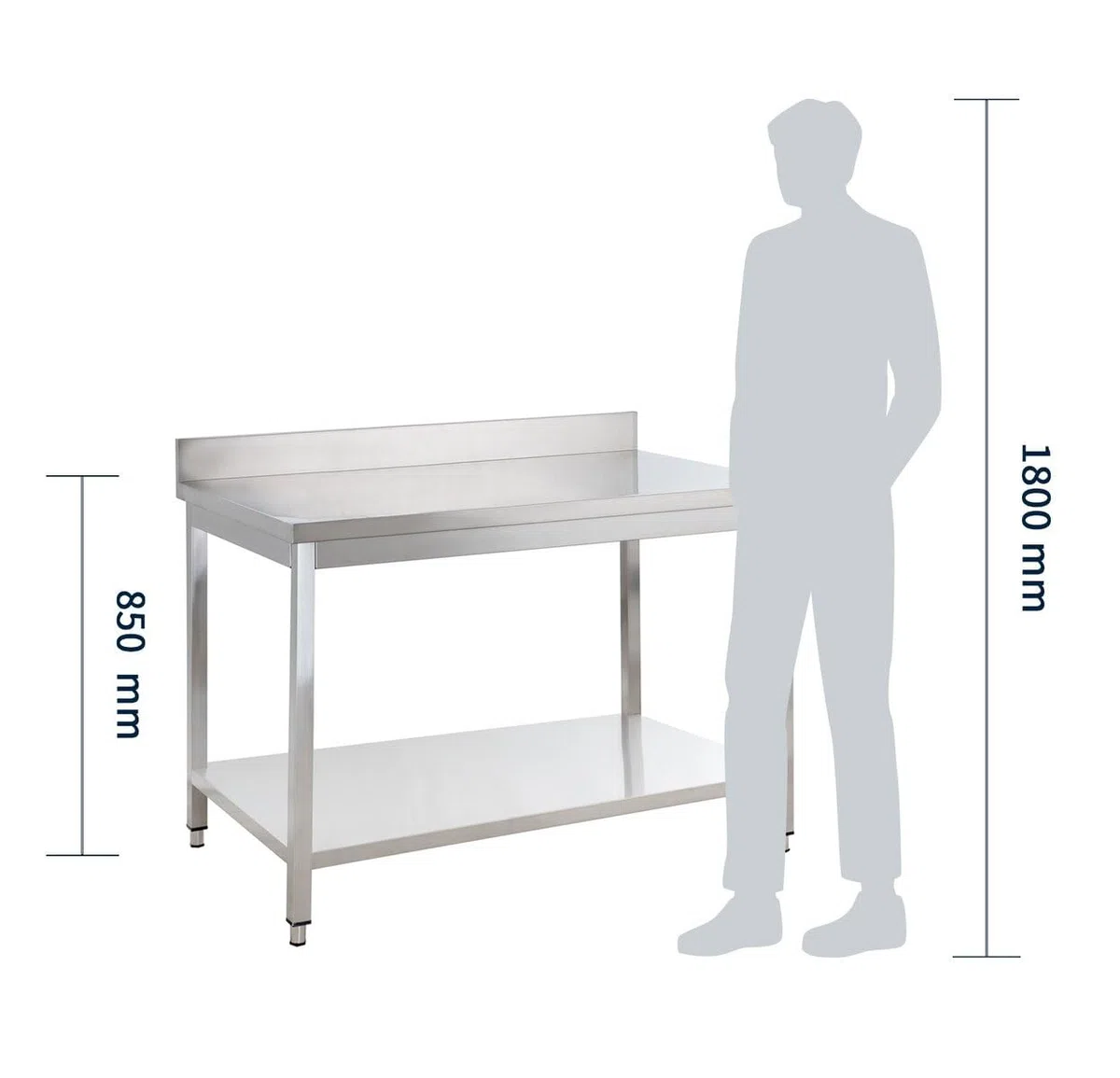 GastroHero Edelstahl Arbeitstisch Basic 100x60 cm mit Grundboden und Aufkantung, Chrom-Nickel-Stahl AISI 201, verstärkte Arbeitsplatte, höhenverstellbare Füße, Arbeitshöhe 850 mm