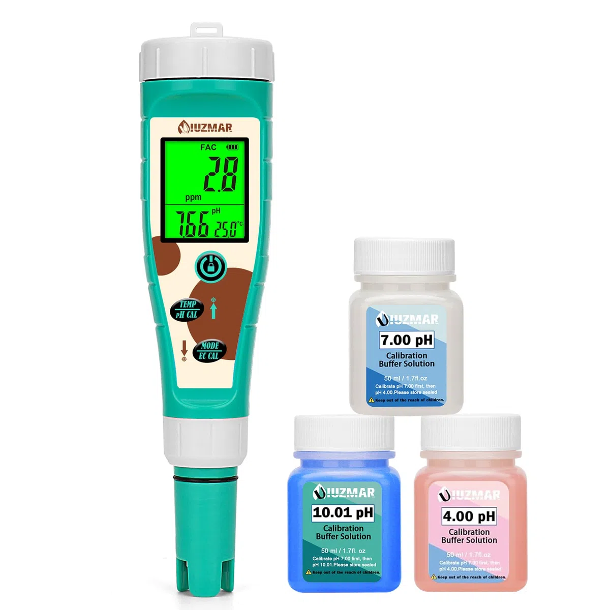 UIUZMAR Pool pH Chlor Salzgehalt Messgerät, Wasserstoff PPM ORP Messgerät | 8-in-1 Trinkwasser Wassertester mit gleichzeitiger Anzeige von pH Salz Chlor H2 ORP EC TDS Temp für Hydrokultur, Spas