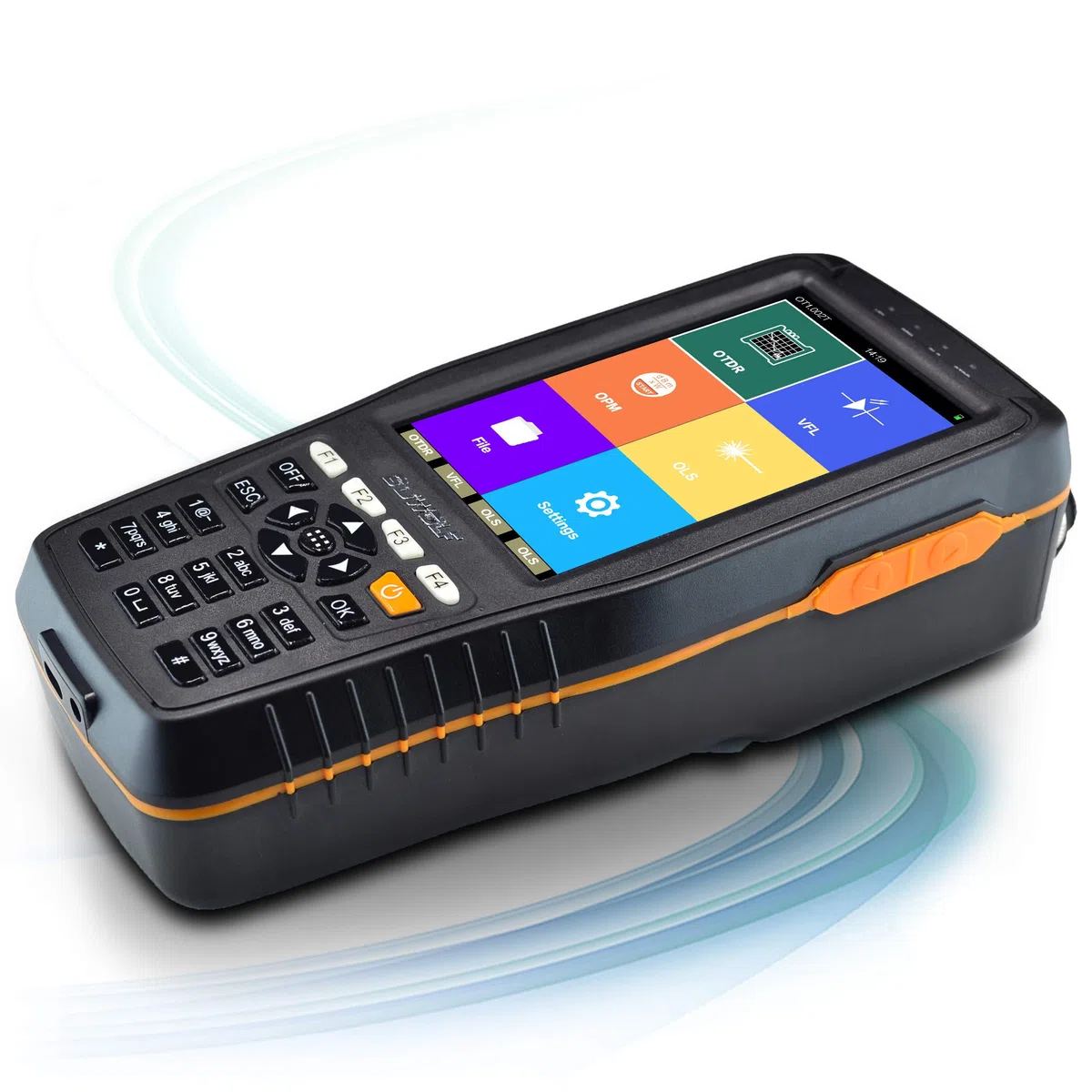 1310/1550nm 22/20dB Handheld 4in1 Mini OTDR +VFL+OPM+OLS 4” Touchscreen 60Km Glasfaser Tester/LWL Tester/Optische Zeitbereichs-Reflektometer mit SC(APC)+FC(APC)+FC zu LC(APC) Adapter