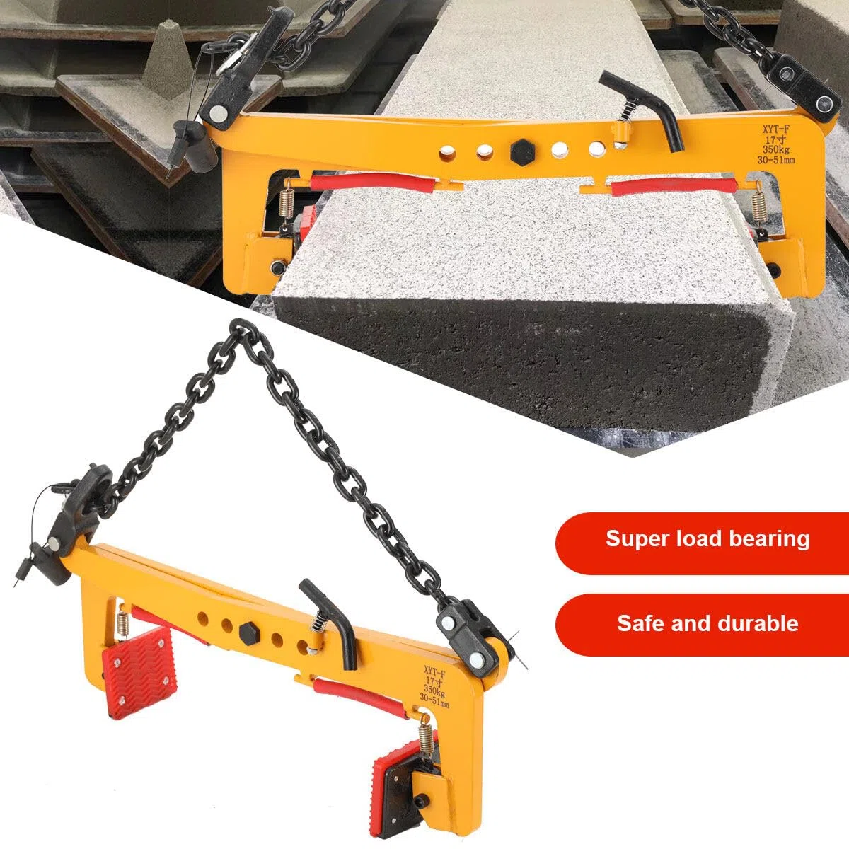 350 kg Versetzzange Bordsteinzange Hebezange Bordstein Steinträger Heber Steingreifer, Bordsteinträger Steinzange Pflastersteinzange Pflasterträger, Verstellbare Öffnung 30-51cm