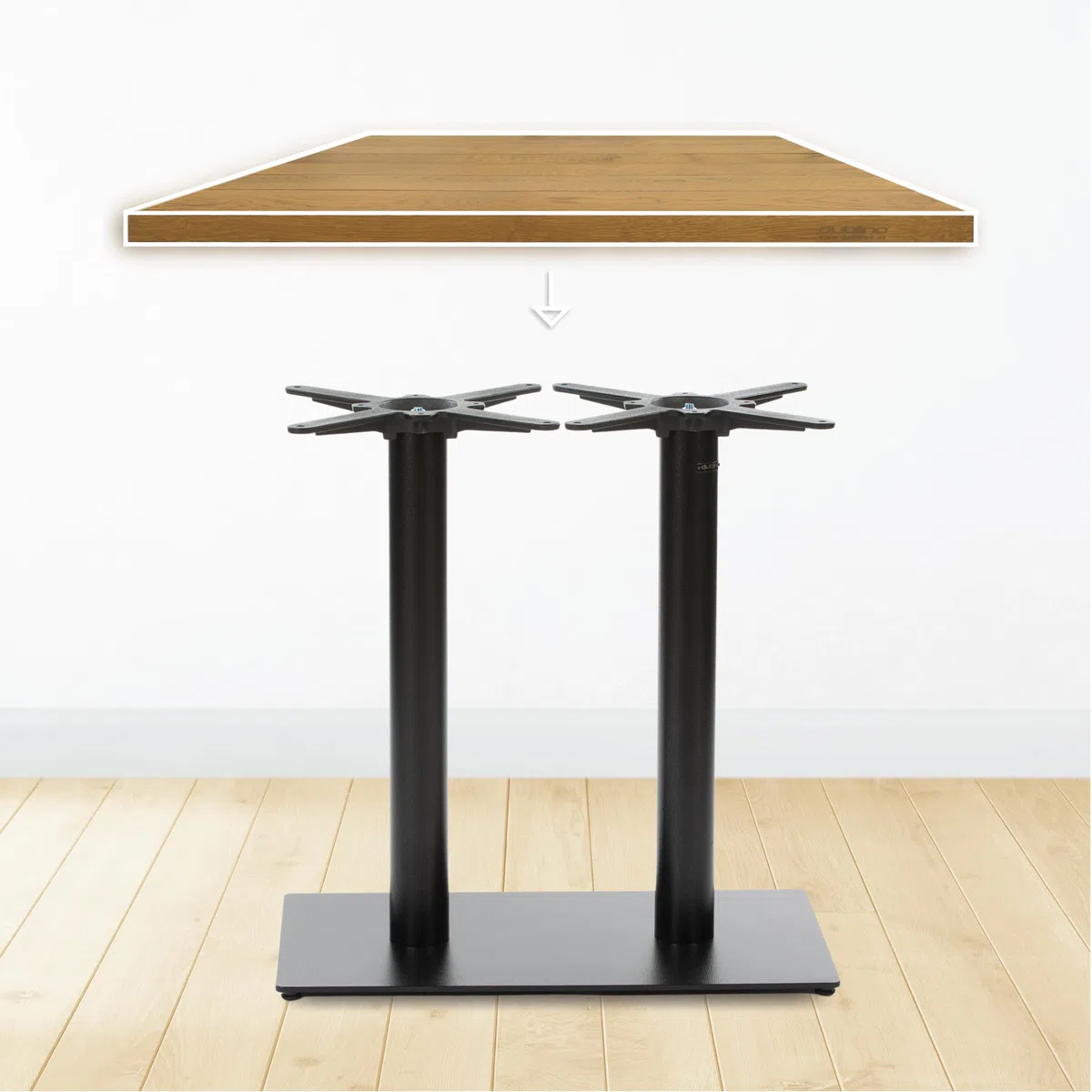 Premium Doppel-Tischgestell - PJ6092 | schwarz | Höhe 72 cm | Bodenplatte 75x40 cm | max. Tischplattengröße 150x80 cm | runde Stahlsäulen | Ideal für Esstische