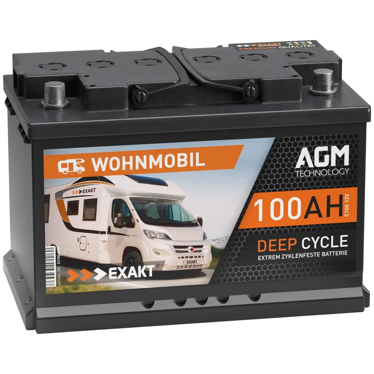 EXAKT AGM Batterie 100Ah 12V Solarbatterie Wohnmobil Batterie Wohnmobilbatterie AGM 95 Ah Bootsbatterie Solar
