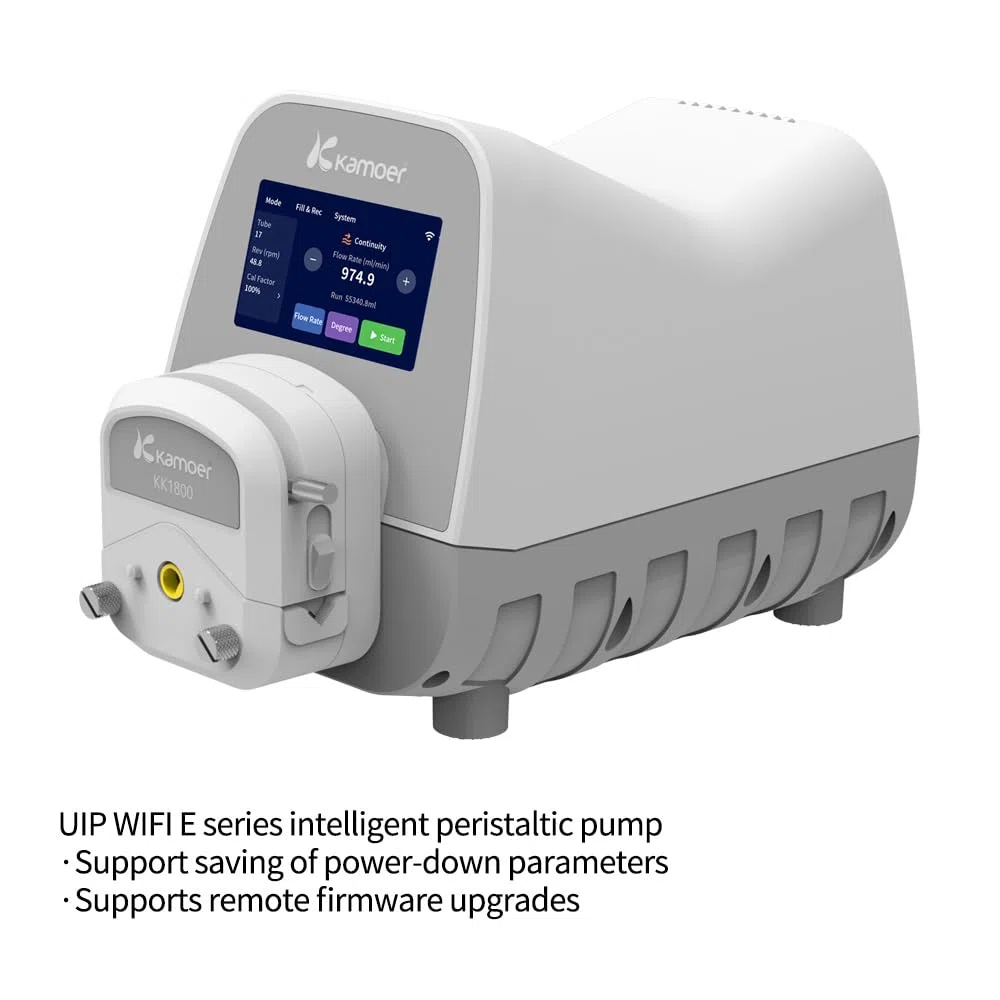 Kamoer UIP WIFI E erschwingliche intelligente Peristaltikpumpe mit hohem Durchfluss, Schrittmotor, 100 V–240 VAC, einstellbare Dosierpumpe, 0,5–1500 ml/min, Touchscreen-Steuerung