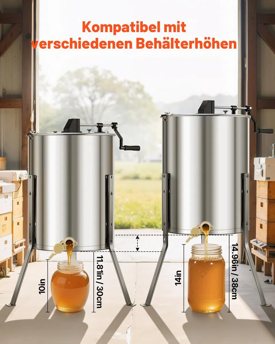 VEVOR Honigschleuder, 4/8 Rahmen, manuelle Tangentialschleuder mit transparentem Deckel, Honigextractor aus Edelstahl mit höhenverstellbarem Ständer, Wabenextraktionsgerät für Bienenzucht