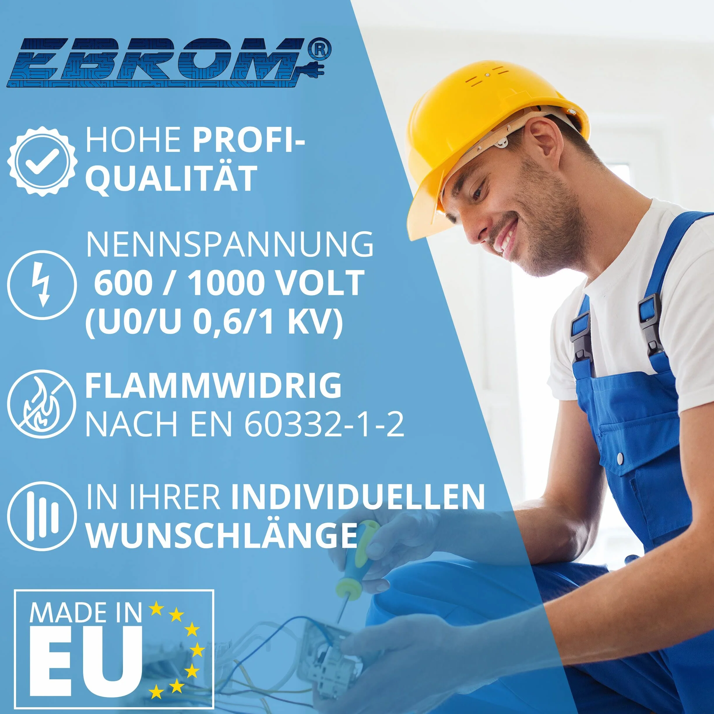 EBROM Erdkabel Blitzschutz NYY-J 1x16 mm² Erdungskabel, schwarz, 25 Meter | 5 m bis 100 m - 1x16 mm2 - Außenmantel: schwarz - Innenummantelung: grün / gelb - Starkstromkabel - PVC Erdleitung