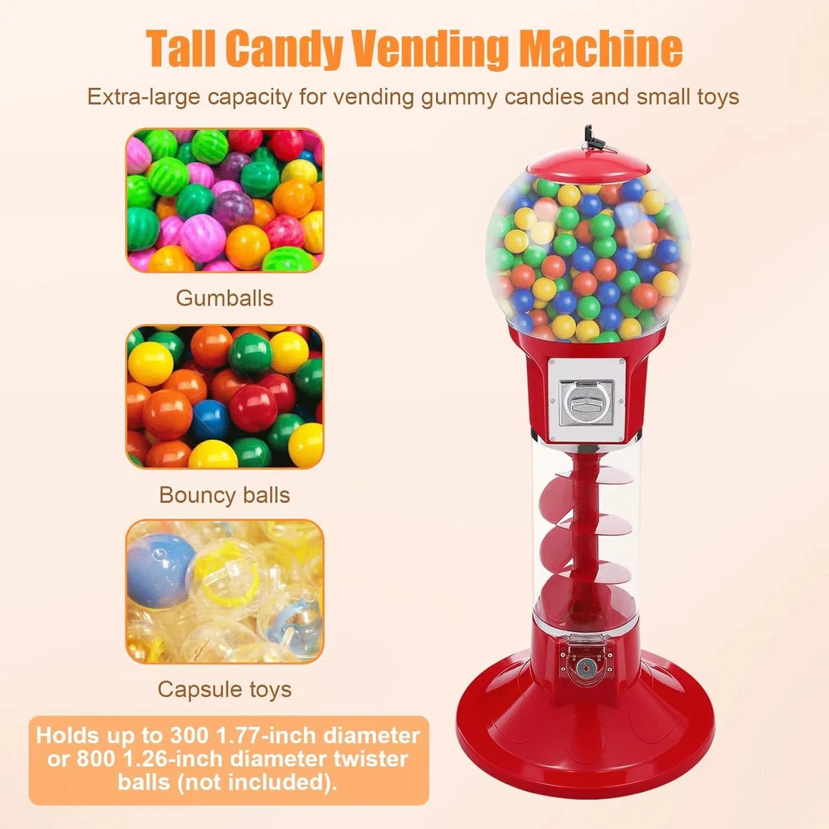 Kommerzieller Kaugummiautomat mit Ständer, 300 Spielzeugkapseln 1,77 Zoll/800 Bälle 1,26 Zoll großer Spiral-Kaugummiautomat, Kaugummiautomat for Spielzeugkapseln und Bälle(Red)