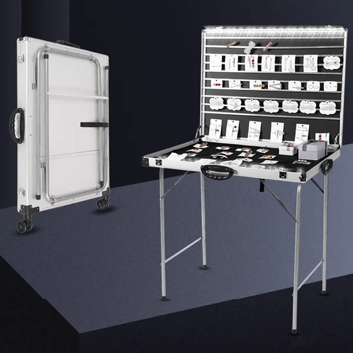 Marktstand Verkaufsstand Faltbarer Verkaufsstand für Schmuckketten, Aluminium Straßenkiosk mit 2 Griffen, Festivals/Messen Schmuckstand Event(70x50x60cm(27.6x19.7x23.6in))