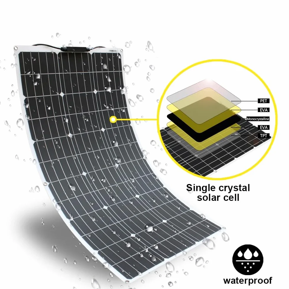 100W 12V Kit Solarpanel Flexibel Mit 10A Laderegler 12V, Monokristallines Photovoltaik Solarmodul,Solarkabel,für Wohnmobil, Wohnwagen, Auto,Boot,12V Batterie