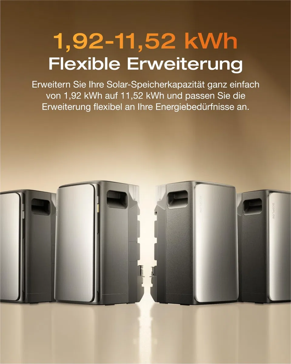 ECOFLOW STREAM Ultra Balkonkraftwerk mit Speicher 1,92kWh 0% VAT, 2300W Dual AC-Anschlüsse, 4 MPPT (2800W), bis zu 11,52kWh Kapazität, All-in-One Stromspeicher mit Wechselrichter, Plug&Play, KI