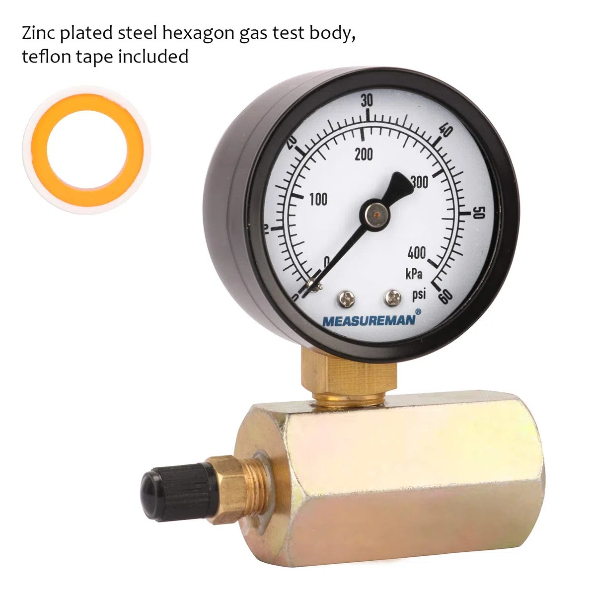MEASUREMAN 5,1 cm Stahl-Gasdruckprüfgerät, 1,9 cm FNPT Anschluss, 0-60 Psi/kpa, +/-3-2-3 % Genauigkeit