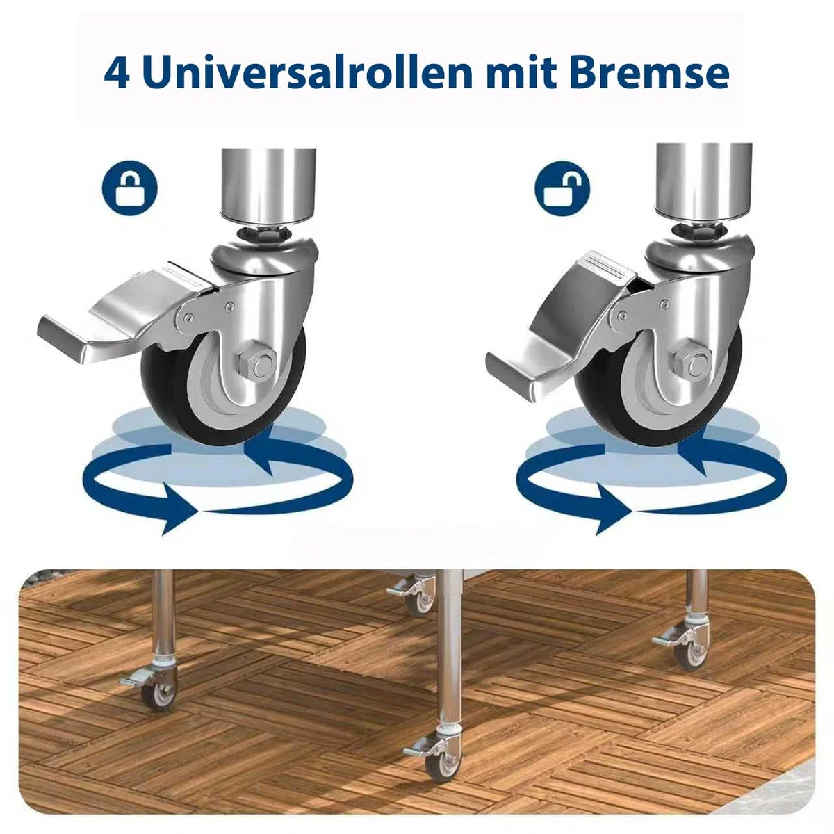 Edelstahl Küche Arbeitstisch 61x60cm - 4 Stück Lenkrollen mit Bremsen - Gastronomie Tisch bis 300kg belastbar - Profi Gastro Edelstahltisch Küchentisch für Restaurant Küche Bar Hotel Garage