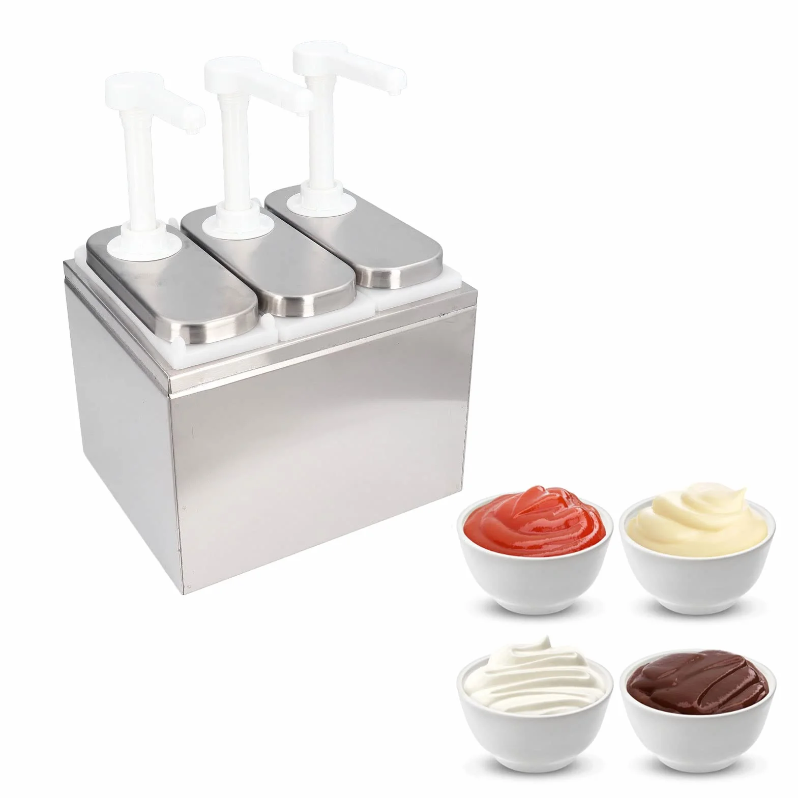 Saucenspender, 1 l, Soßenspender Pumpe, mit Sockel, Abnehmbar, für Ketchup, Salatdressing, Sojasauce, Essig, Salatdressing, Mayonnaise, für Küche Restaurant(3 Pumpen)