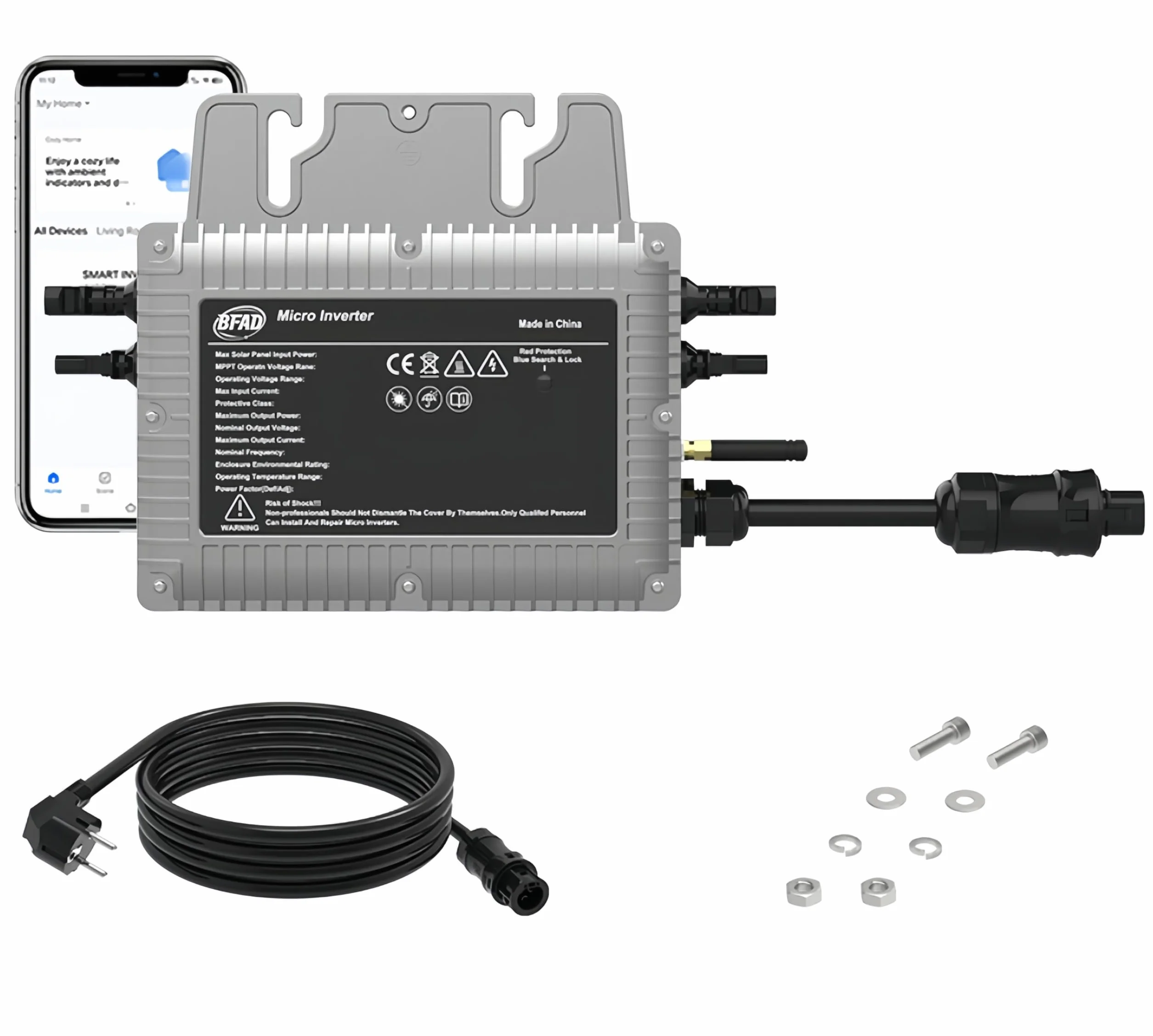 Micro Wechselrichter 800 W with 5 m AC Kabel,Solar Wechselrichter MPPT Micro Solar Power Supply,Plug and Play Home Einfache Installation WiFi Überwachung with App IP67 Wasserdicht