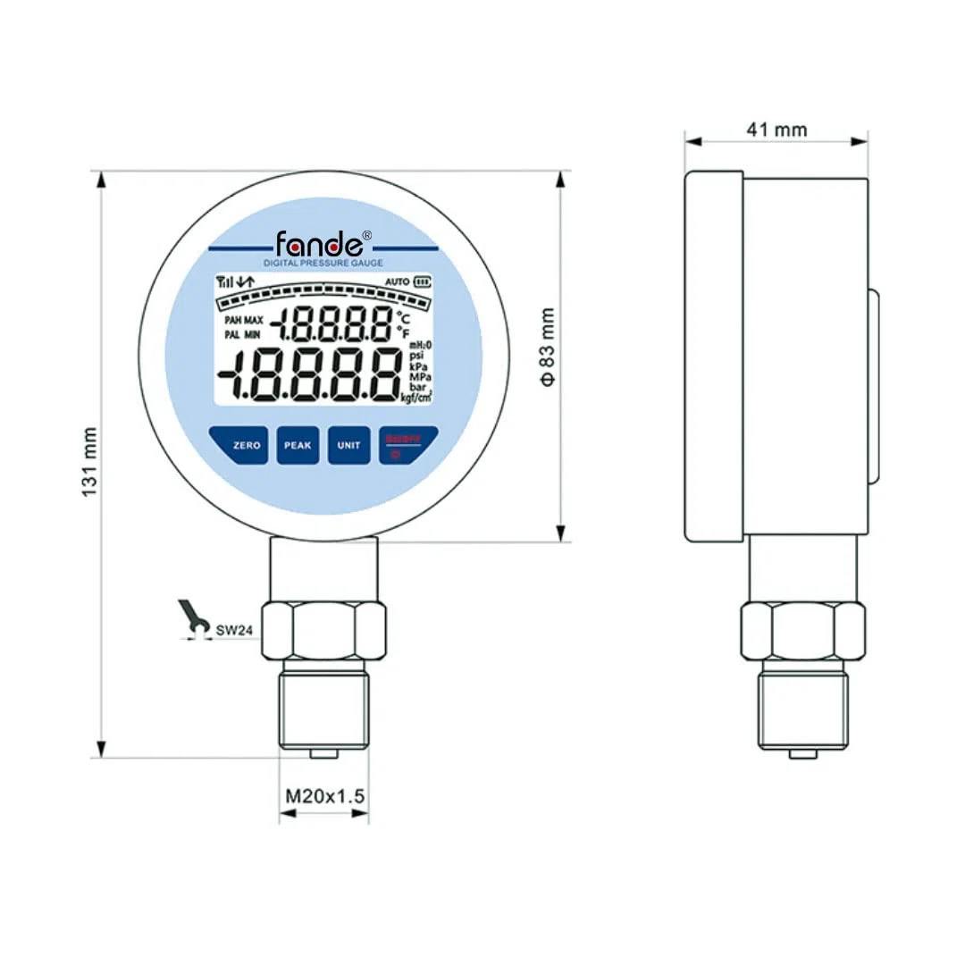Digitales Manometer, G1/4 Genauigkeit 0,5% FS. Edelstahl-Manometer, LCD-Flüssigkeitsmanometer(-100KPa-250KPa)