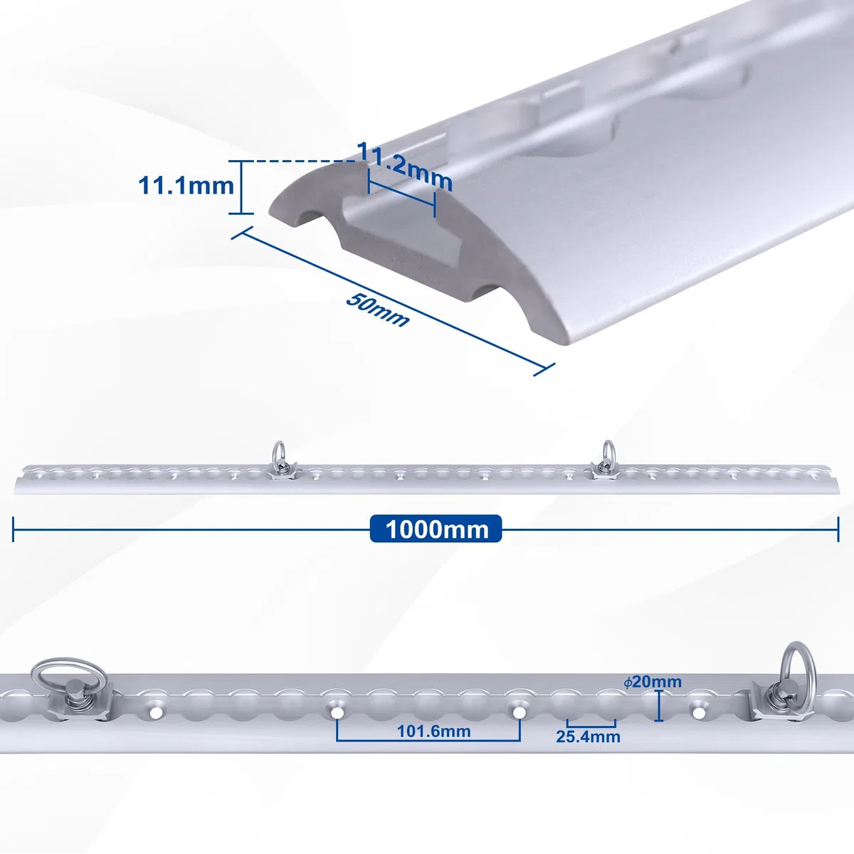 LARS360 Aluminium Airlineschienen Set, 12 x 1 Meter Halbrunde Airlineschiene mit 30 Silberfarbenen Verschlussclips, Zurrschiene Airlineschiene Zubehör für LKWs, Anhänger und Wohnmobile