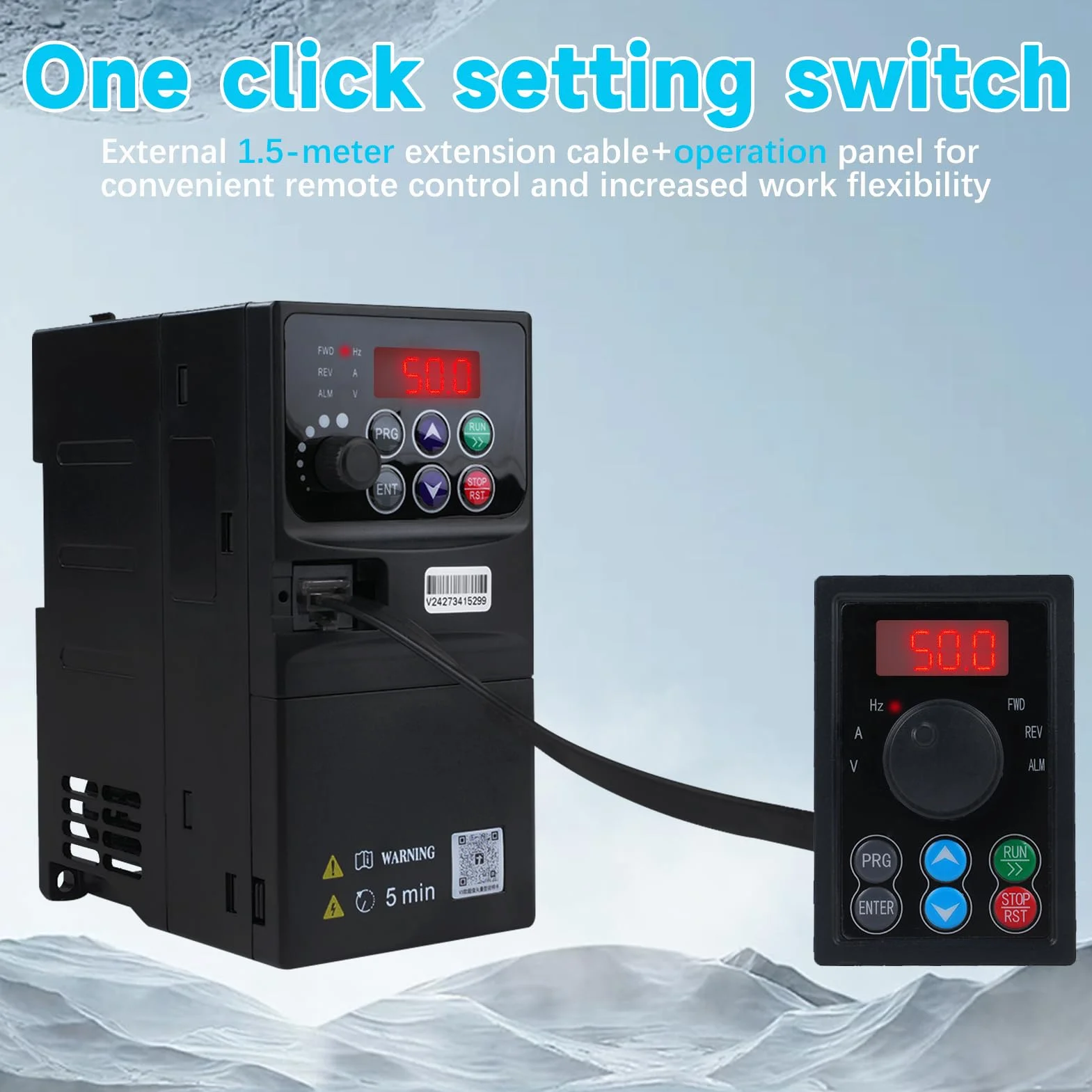 2.2KW Frequenzumrichter 230V Einphasiger 220V-Eingang Dreiphasiger 220V-Ausgang VFD Frequenzumrichter CNC Frequenzumrichter Abnehmbare Schalttafel Modell V3-222EE (mit 1.5m Verlängerungskabel)