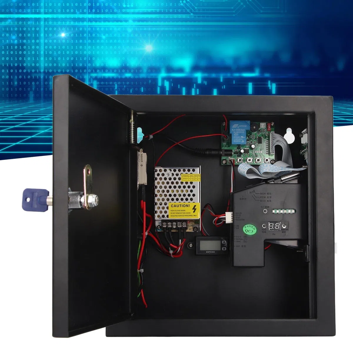 Asixxsix Münz-Timer-Steuerungs-Netzteilkasten, Programmierbarer Münz-Timer-Box-Münzprüfer für Automaten, Waschmaschinen, Massagesessel, Verkaufsautomaten, Elektronische Geräte