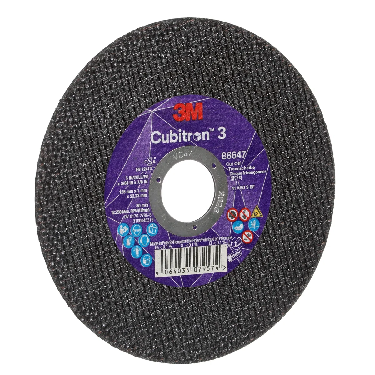 3M Cubitron 3 Trennscheibe, 86647, 60+, T41, 125 mm x 1 mm x 22,23 mm, EN, 25/Pack