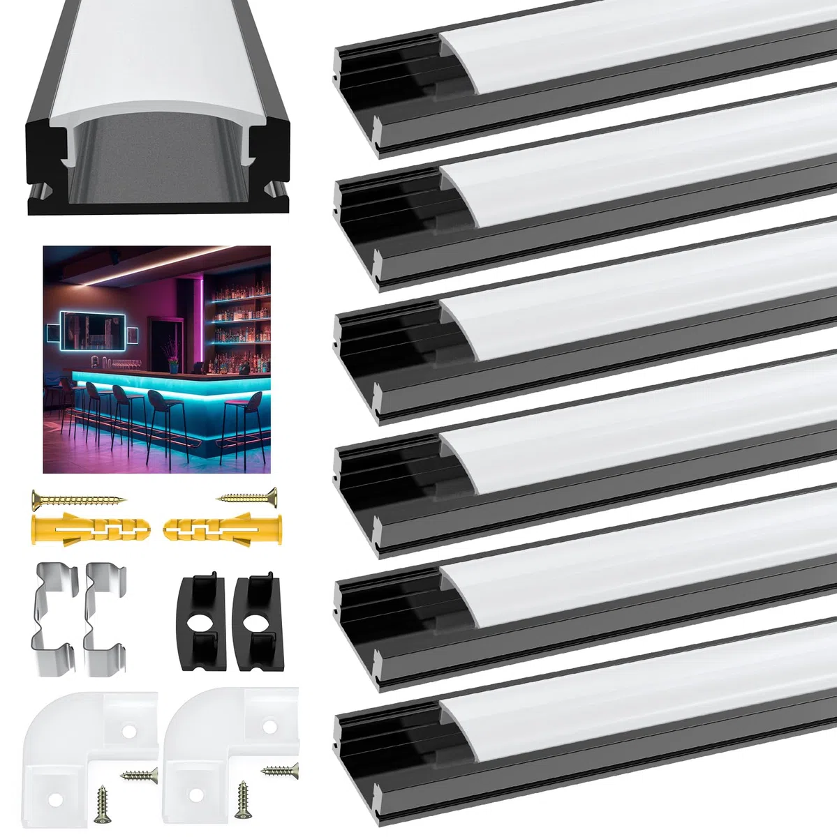 Angdarun LED Profil,LED Aluminium Profil 6x1m V-Form Alu Profile für Led Streifen/Stripes/Stripe/Strip Endkappen (1M-6U32-HB)