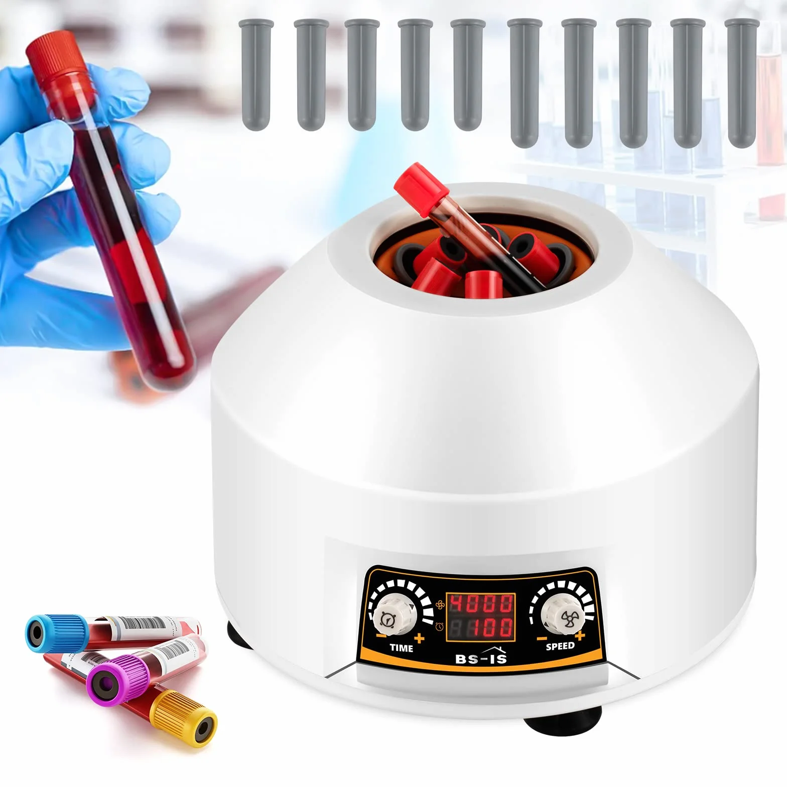Bonvoisin Labor Zentrifuge 6x15ml, PRP Tischzentrifuge mit LED Display, 4000rpm, 1953xg, 100min Timing, Low Vibration, Transparenter Deckel, 2-15ml Vacutainer & Zentrifugenröhrchen Verfügbar