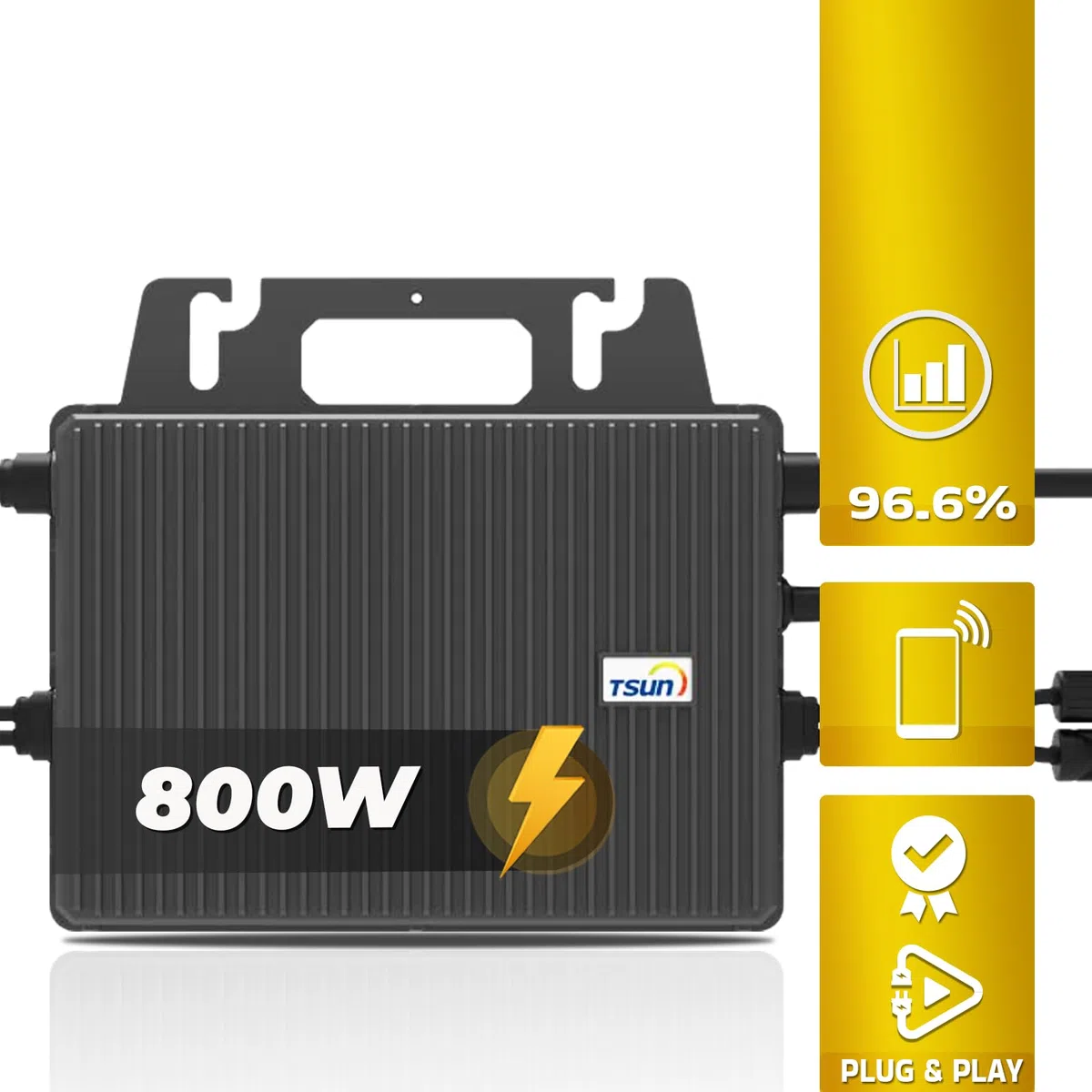 TSUN Mikro-Wechselrichter 800 W TSOL-MS800 für Balkonkraftwerk, IP67 wetterfest, Plug-&-Play Installation, 2 MPPT, Bluetooth & WiFi, inkl. 5 m Anschlusskabel, Micro Inverter