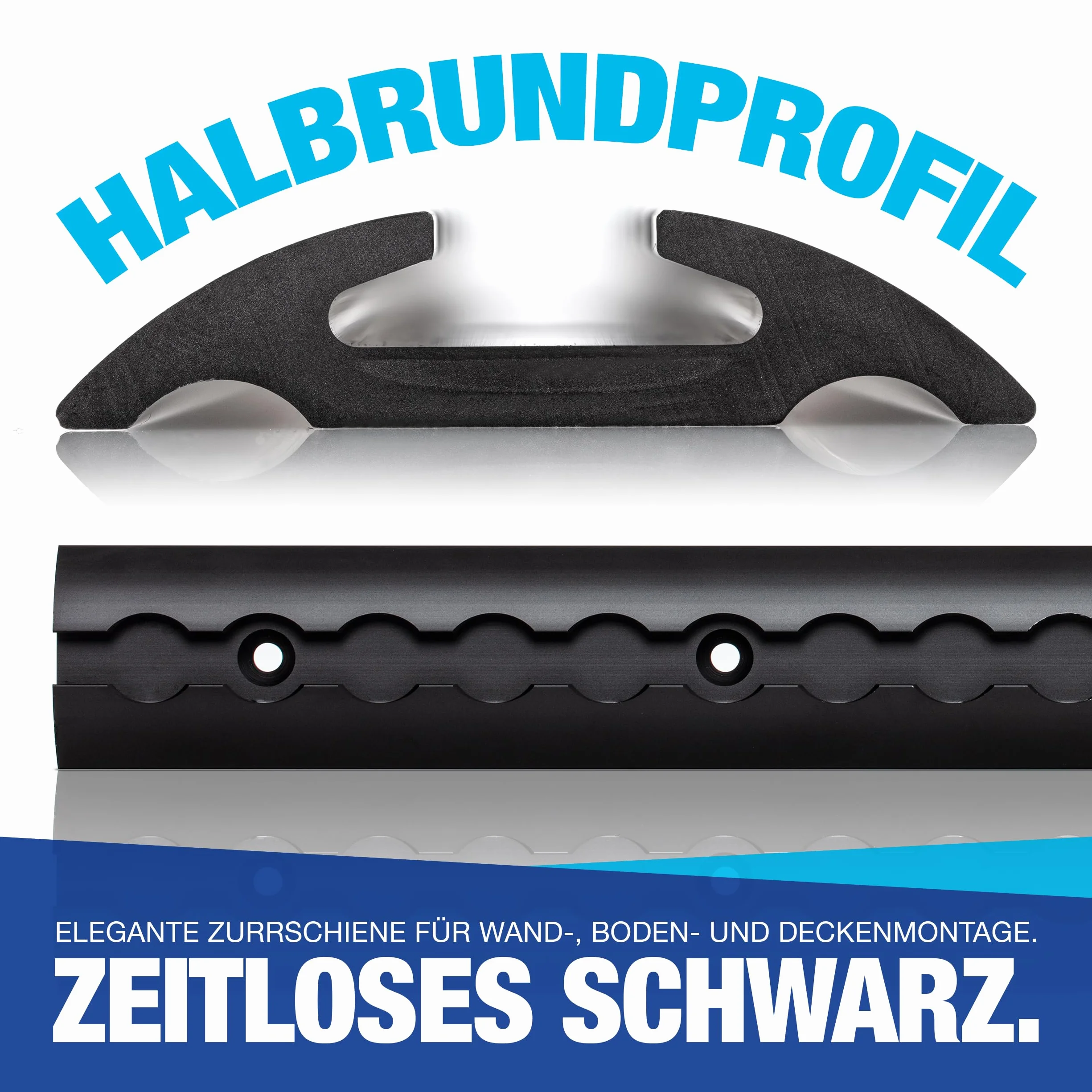 NTG Airlineschiene 1m / 1000mm halbrund Alu -TÜV Zertifiziert- Sparset Anhängerzubehör Ladungssicherung Aluschiene LKW PKW Transporter Wohnmobil - m. Bohrungen Schwarz eloxiert